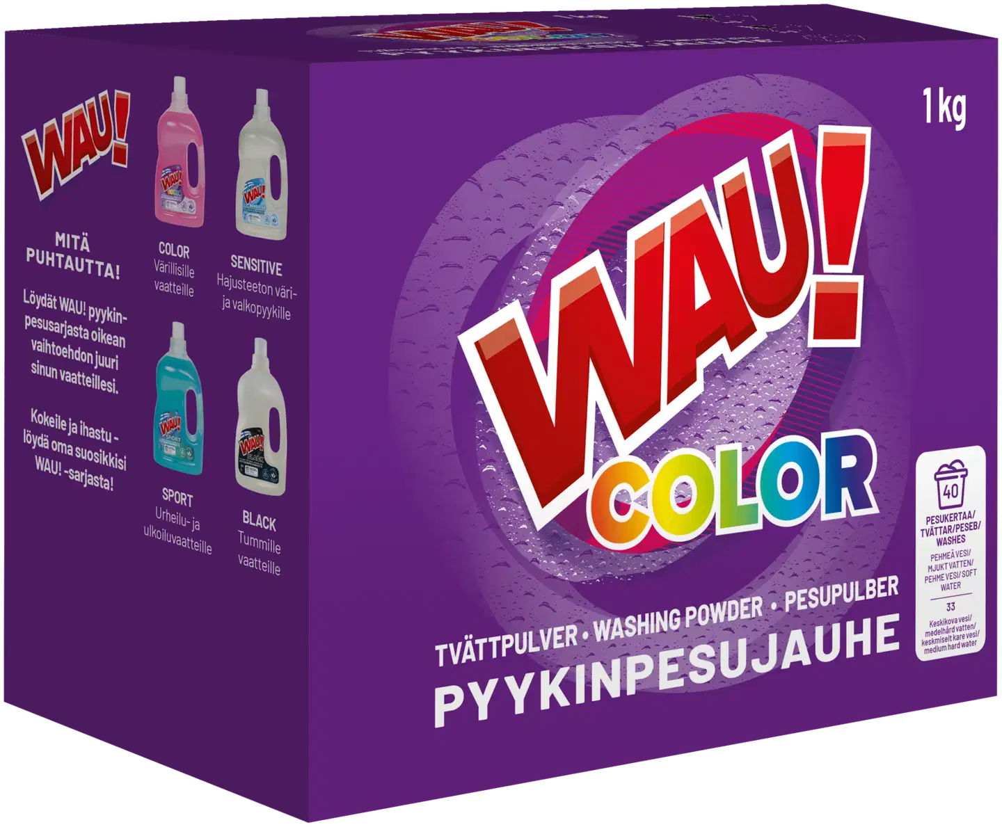 WAU! Pyykinpesujauhe Color kirjopyykille 1 kg 33 pesua