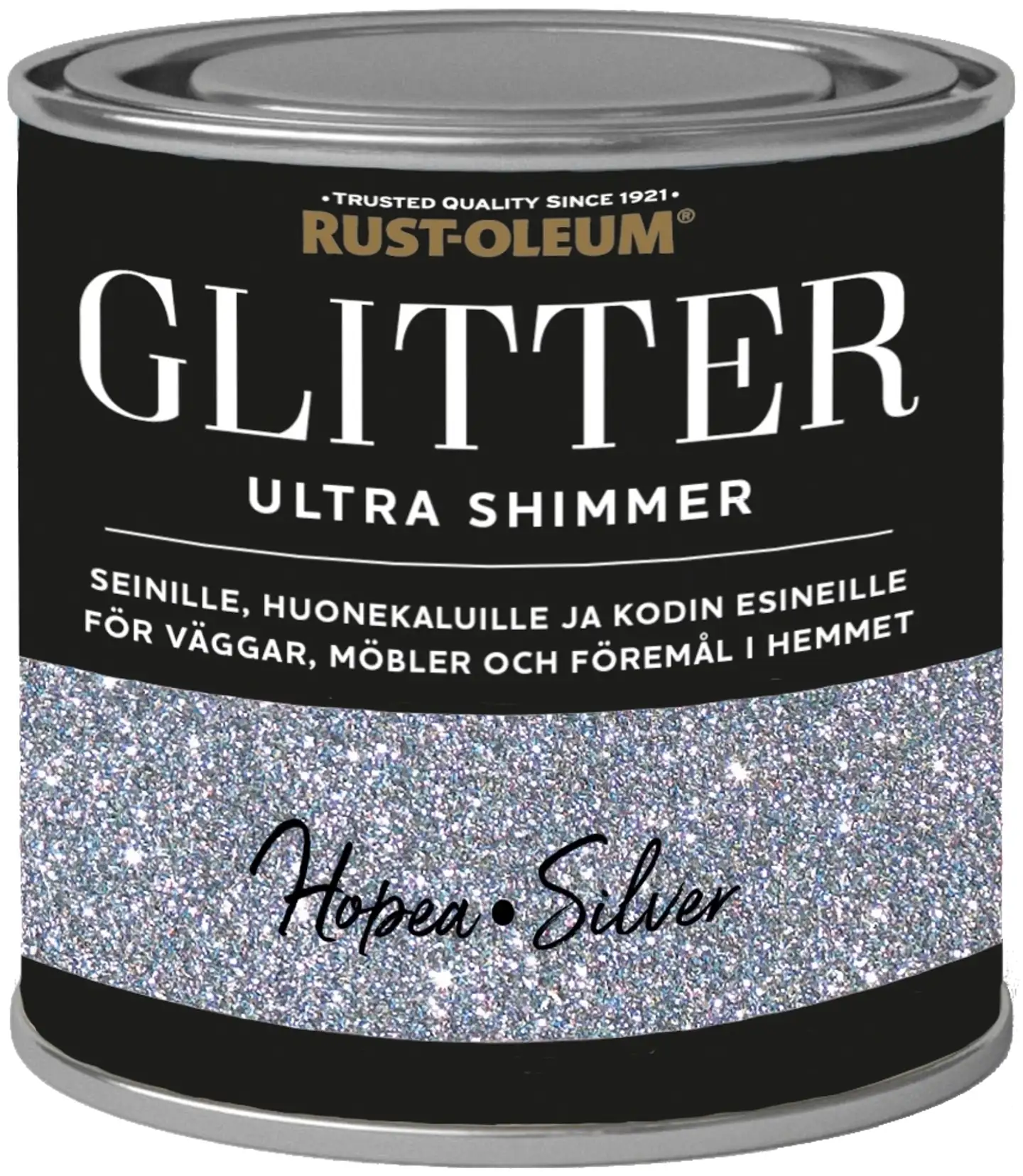 Rust-Oleum 250ml glitter-seinämaali runsaspigmenttinen vesiohenteinen hopeanvärinen - 1