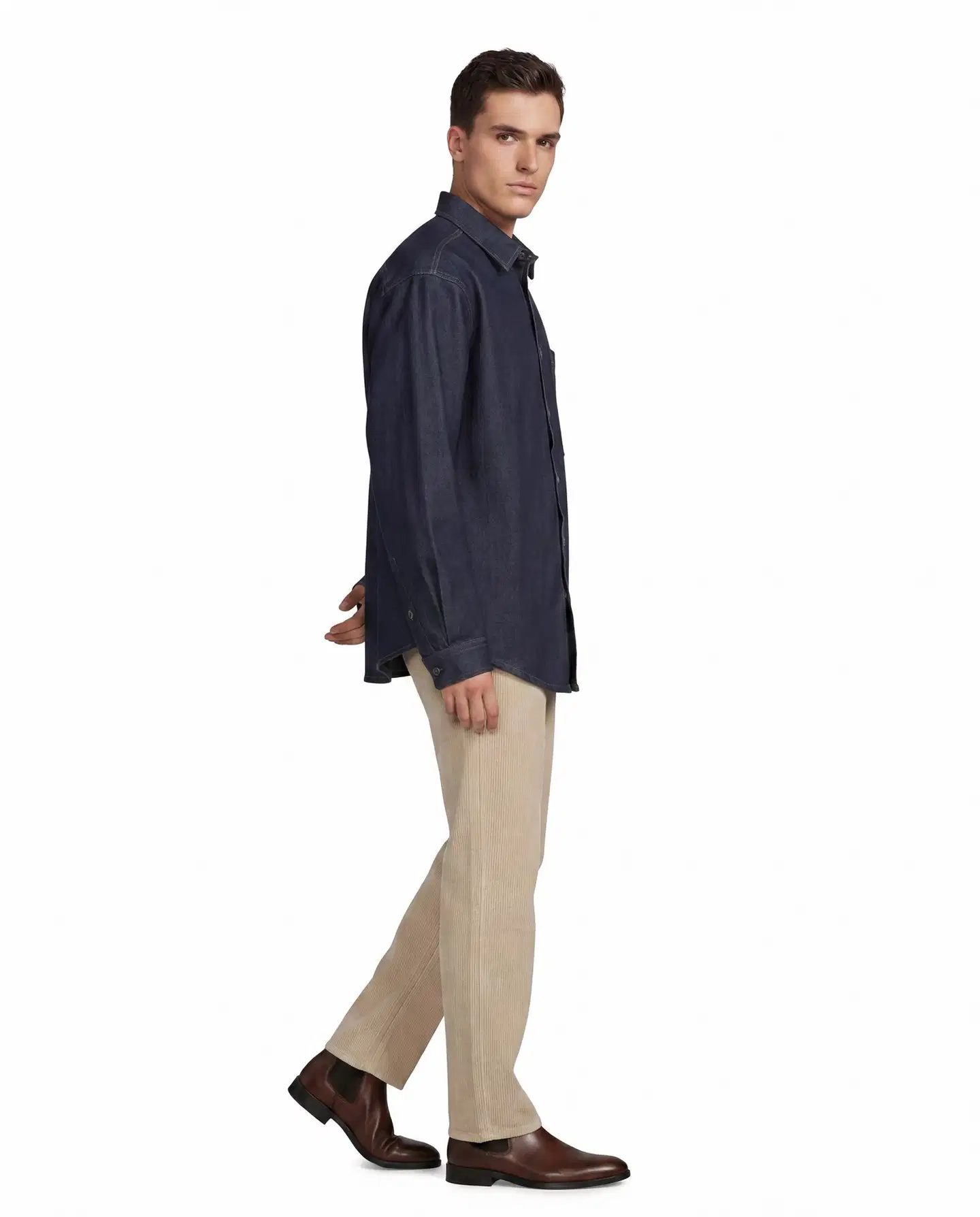 WKLY. miesten vakosamettihousut wide leg 202W312674 - Sand - 4
