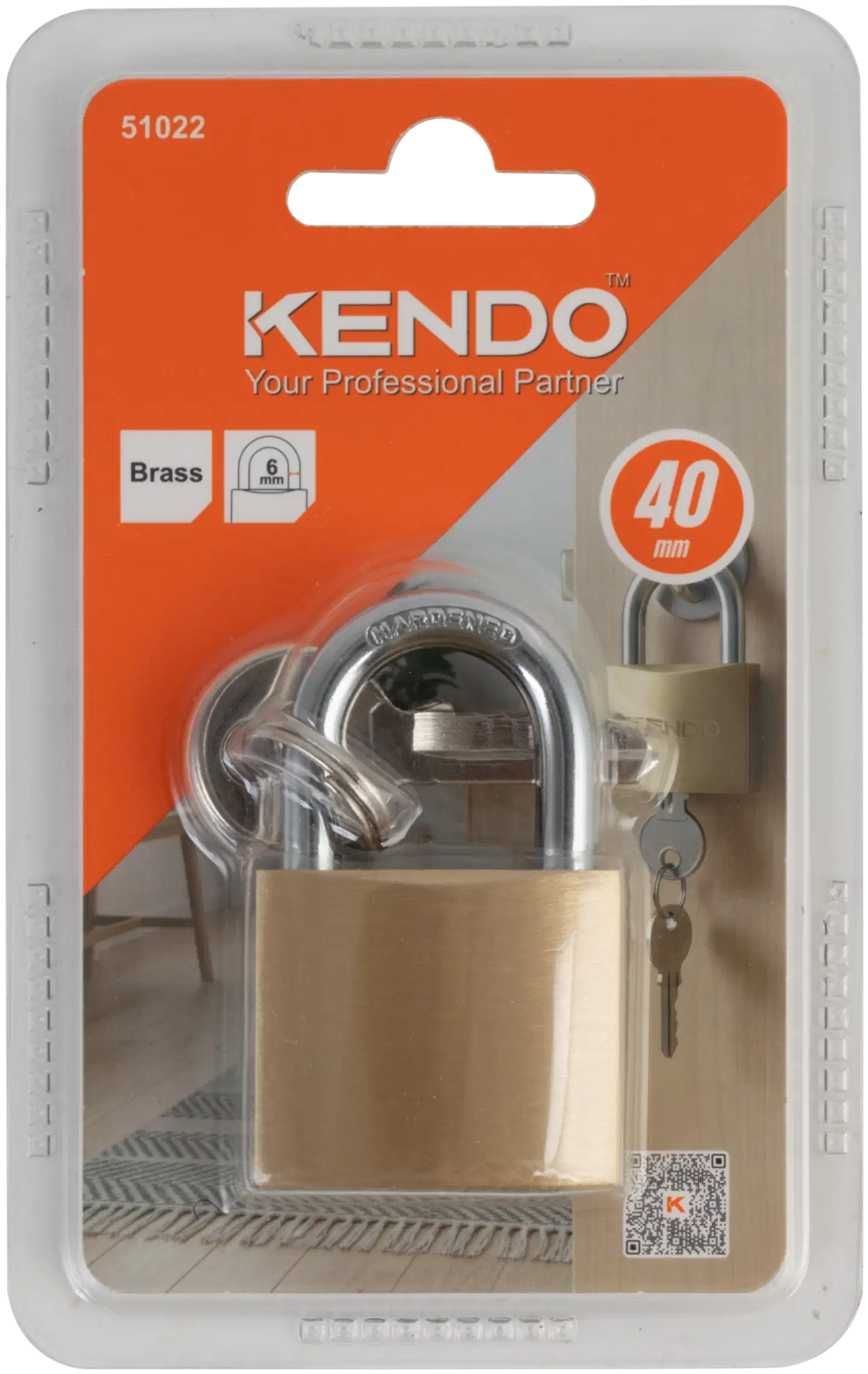 Kendo Riippulukko messinki, sangan vahvuus 6 mm - 2