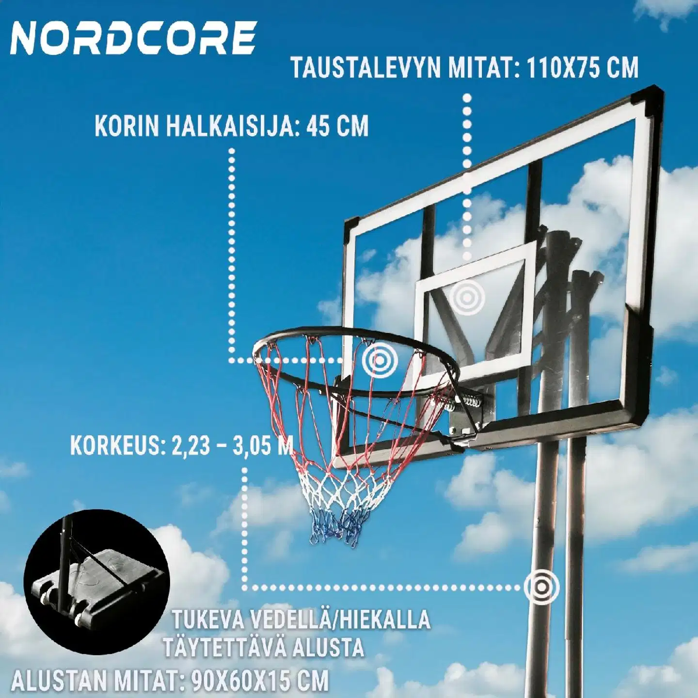 Nordcore koripalloteline Premium 2,3-3,05 m - 4