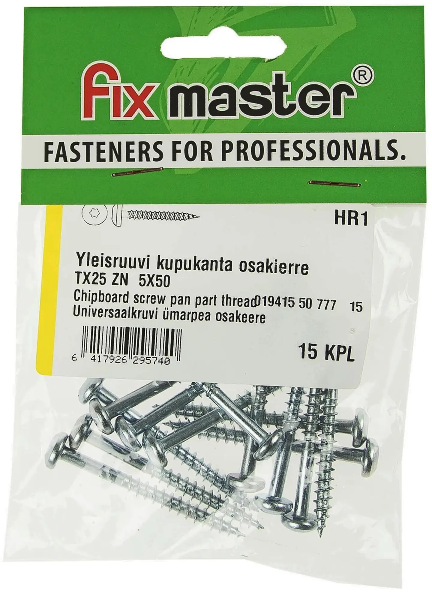 Fix Master yleisruuvi kupukanta osakierre 5X50 torx15 sinkitty 15 kpl