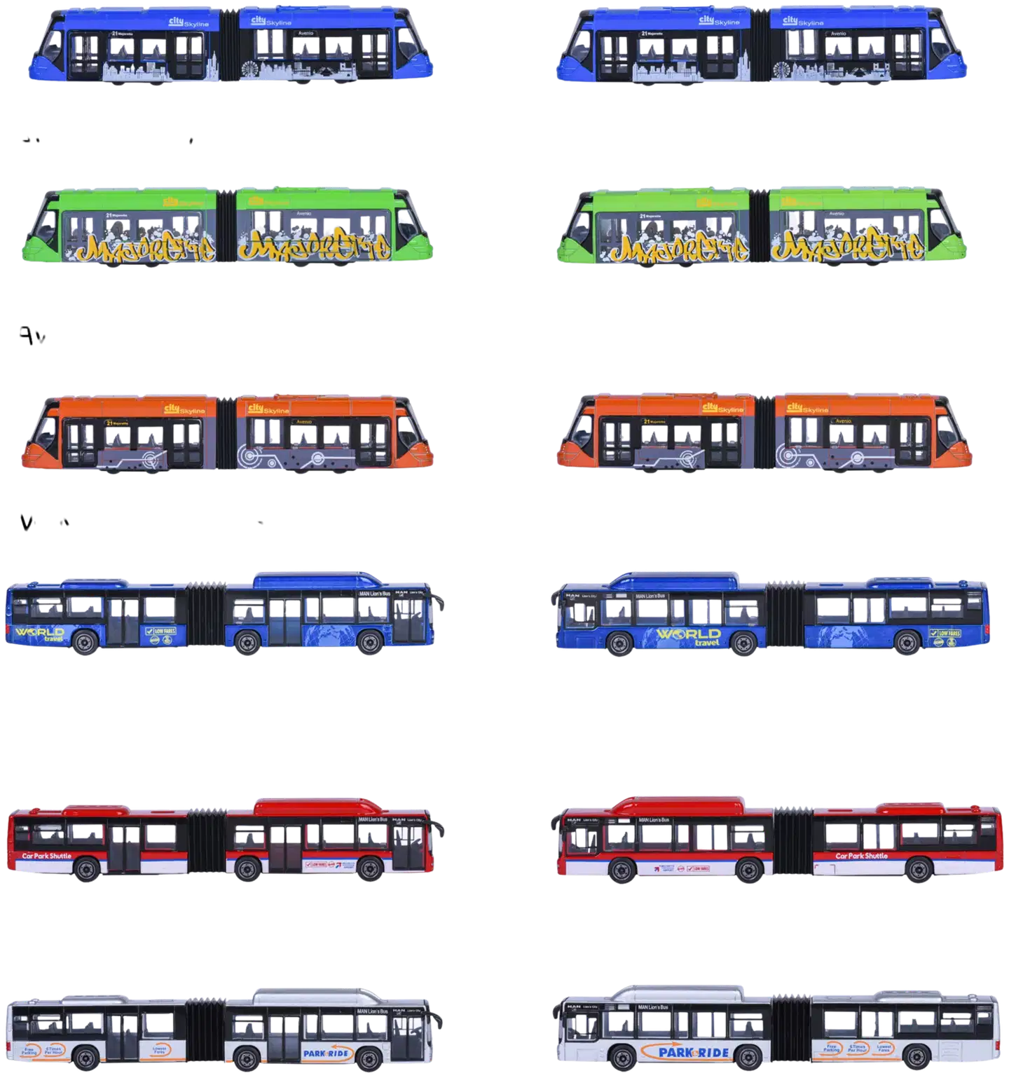 Majorette MAN linja-auto tai Avenio raitiovaunu, 20 cm, metallivalettu, die-cast runko, lajitelma, useita erilaisia, myydään yksittäin - 5