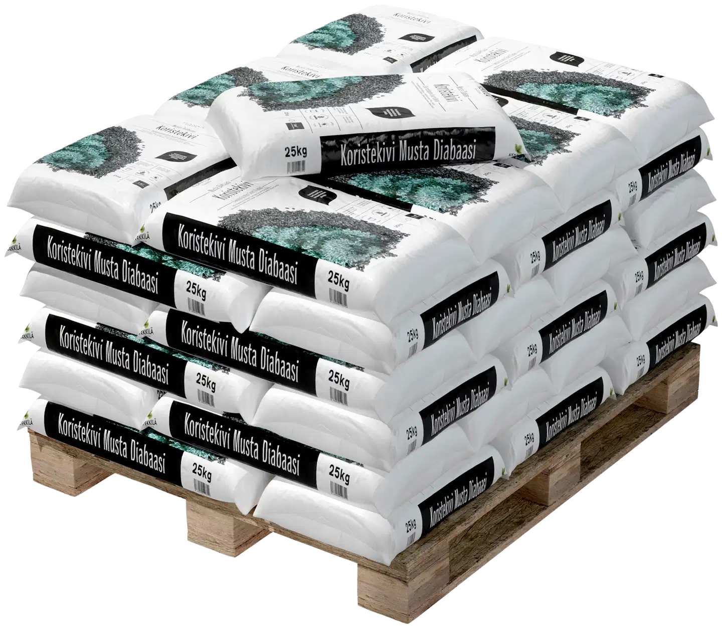 Kekkilä Koristekivi musta diabaasi 25 kg, lava 42 säkkiä - 1