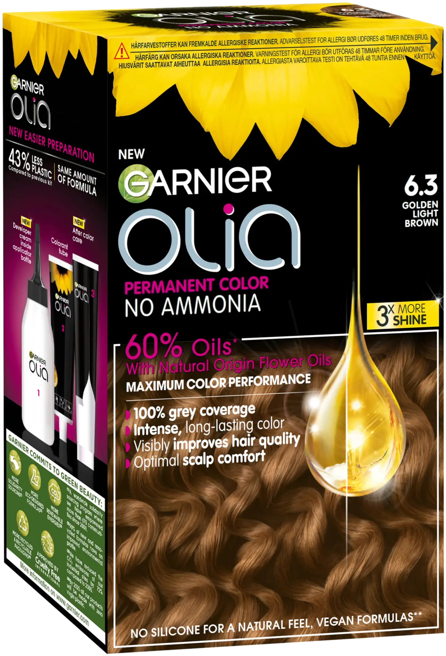 Garnier Olia 6.3 Golden Light Brown kestoväri 174ml - 2