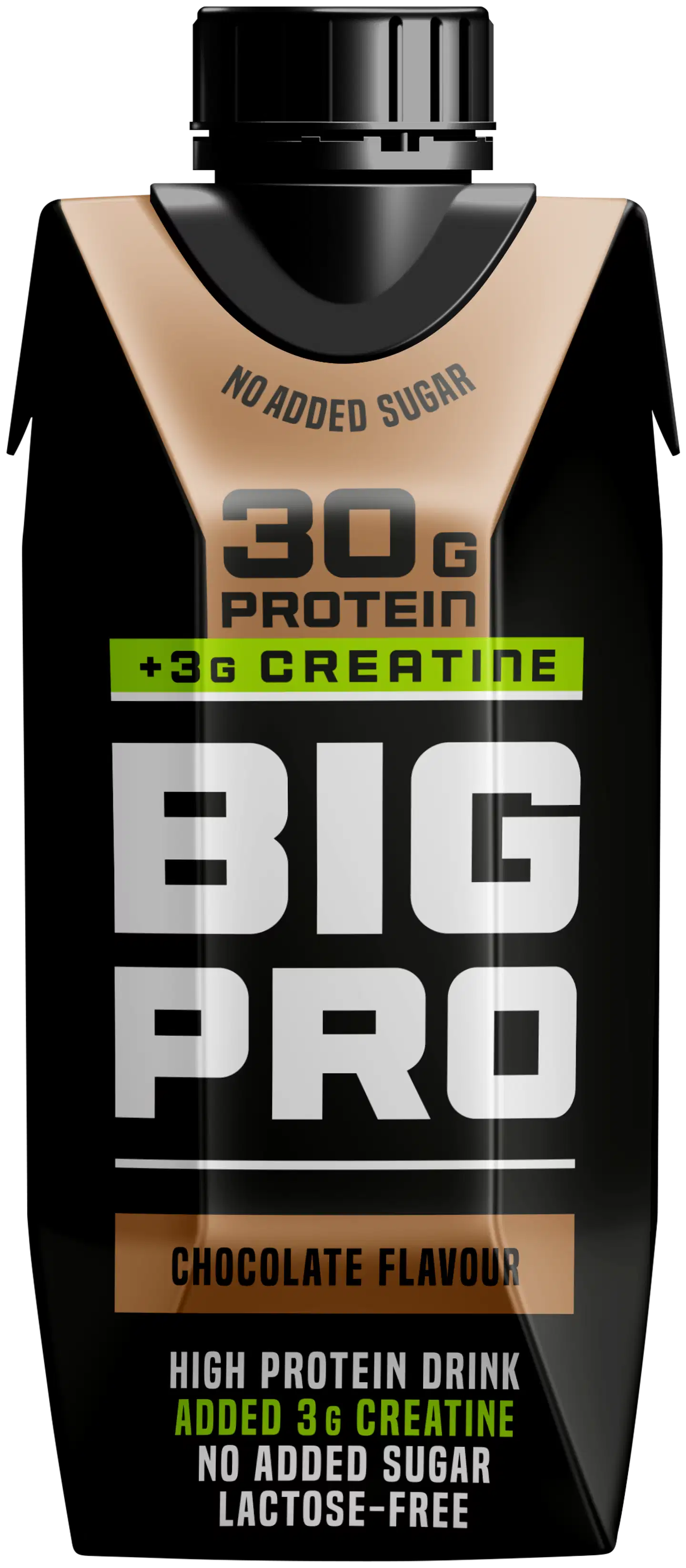 BIG PRO Laktoositon suklaanmakuinen maitopohjainen kreatiinia sisältävä proteiinijuoma 330 ml, UHT