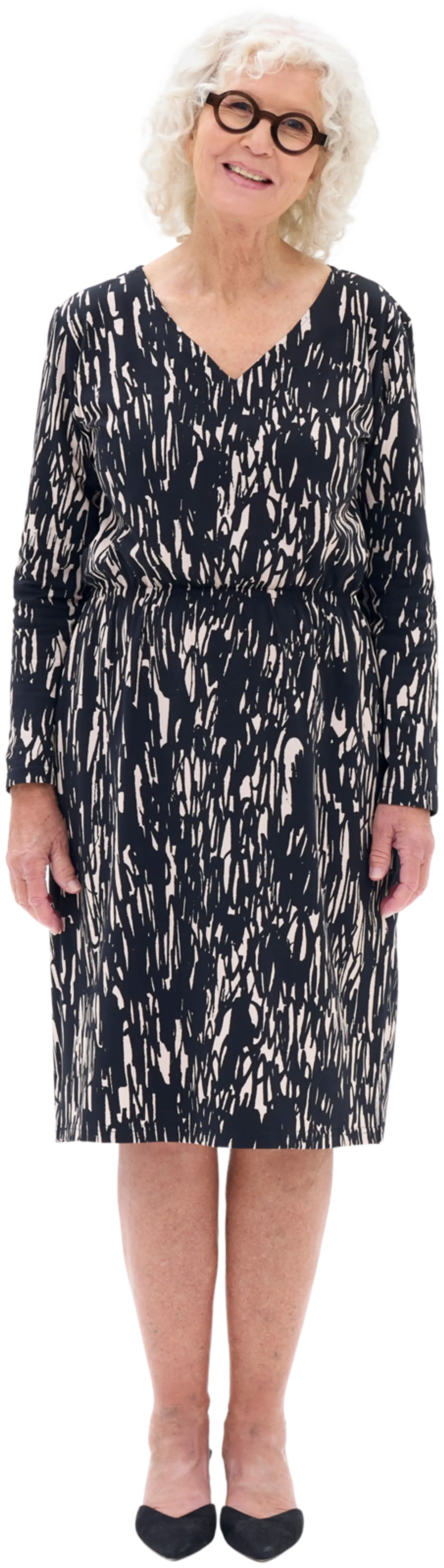 RATIA® naisten pitkähihainen trikoomekko Mirva Texture - Musta/hiekka - 3