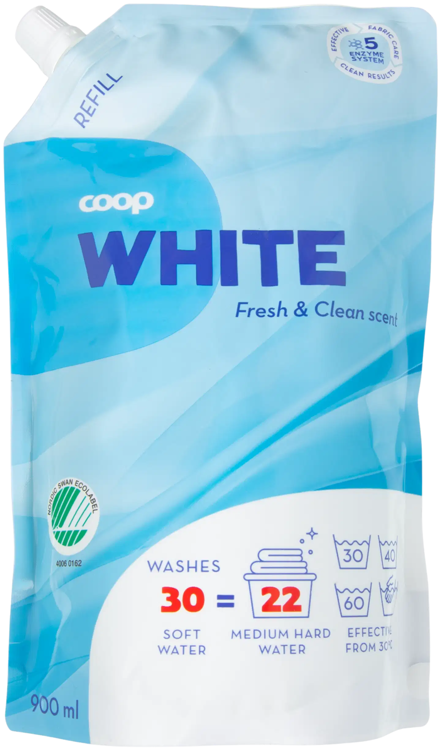 Coop White valkopyykin pesuneste täyttöpakkaus 900 ml