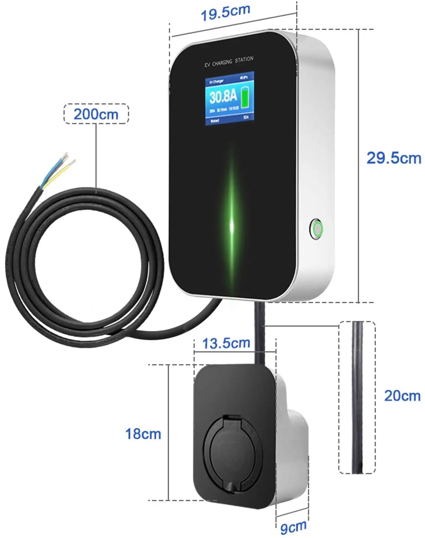 Besen Group latausasema universal 1-/3-vaihe Type 2 ilman kaapelia DC-RCM näyttö max teho 22kW - 2