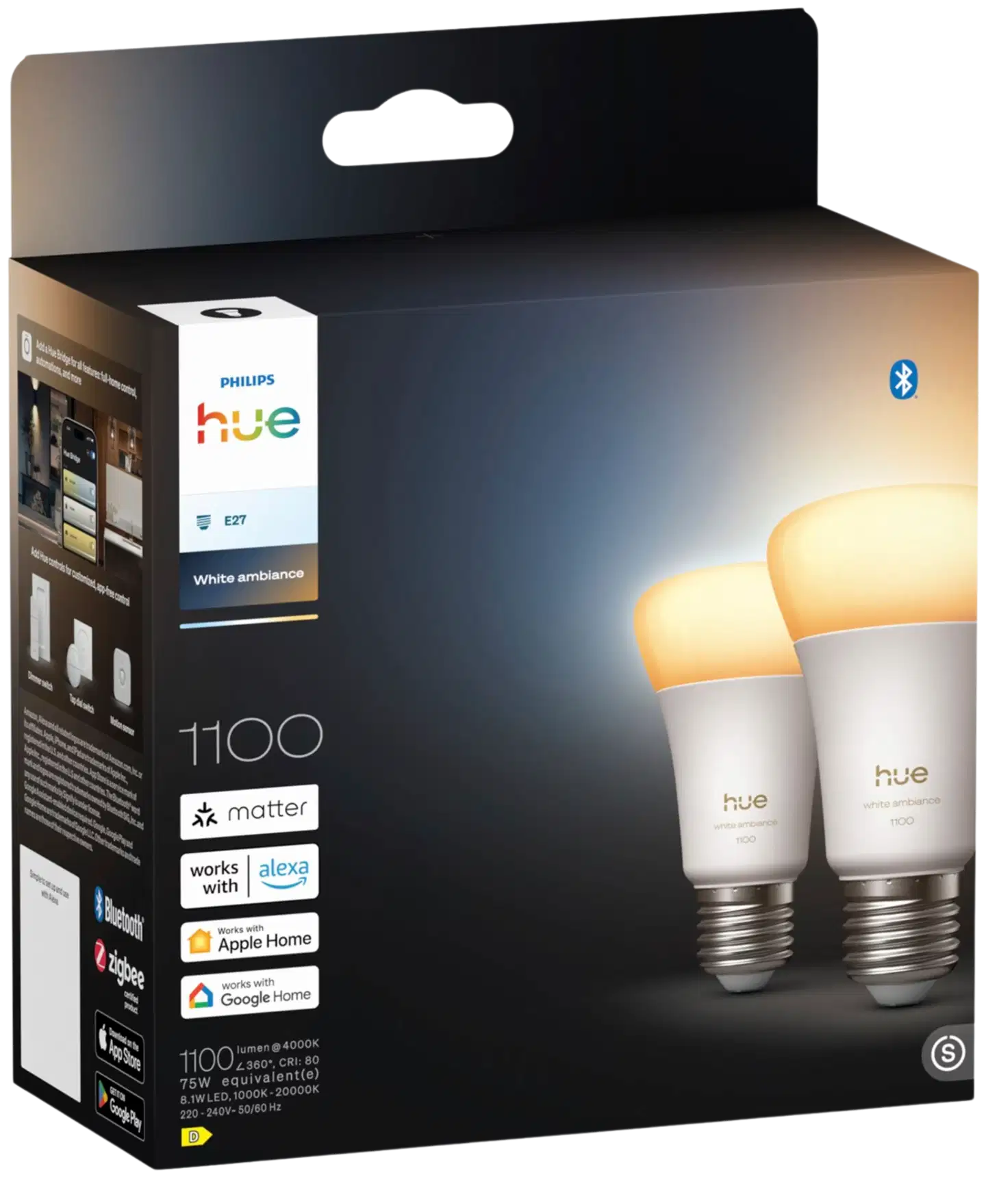 Philips Hue LED-lamppu 8.1W A60 E27 1000-20000K 1100LM lämmin valkoinen 2 kappaletta - 2