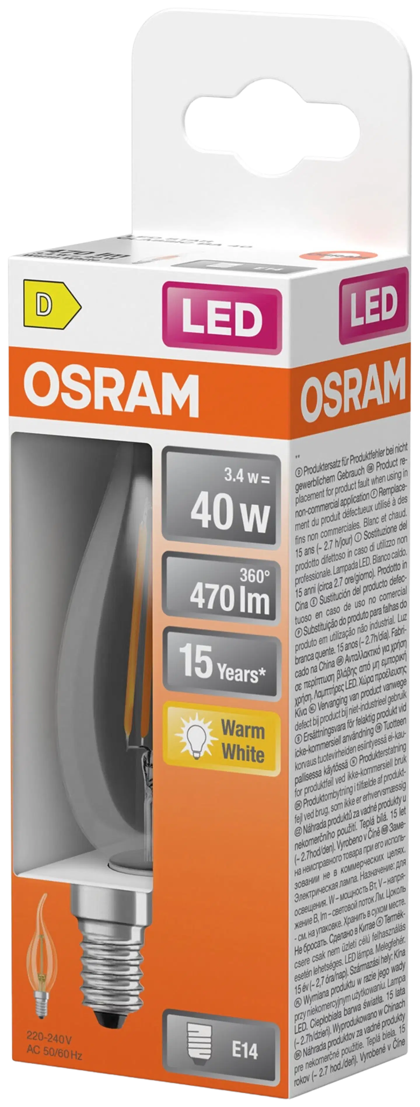 Osram LED-kynttilälamppu Star Classic BW 4W 2700K 470lm E14 filamentti - 3