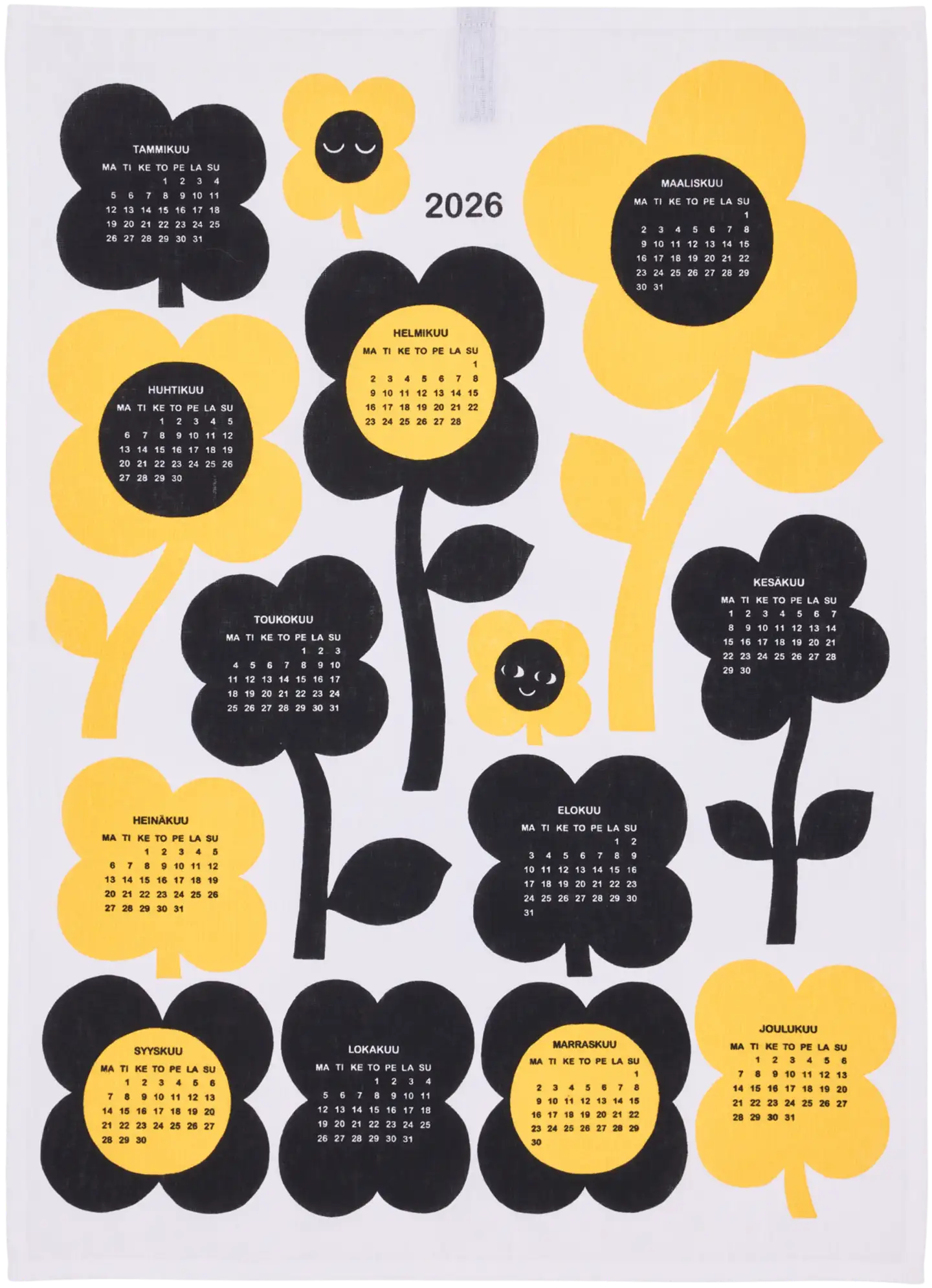 Finlayson keittiöpyyhe kalenteri 2026 Kukkariemu