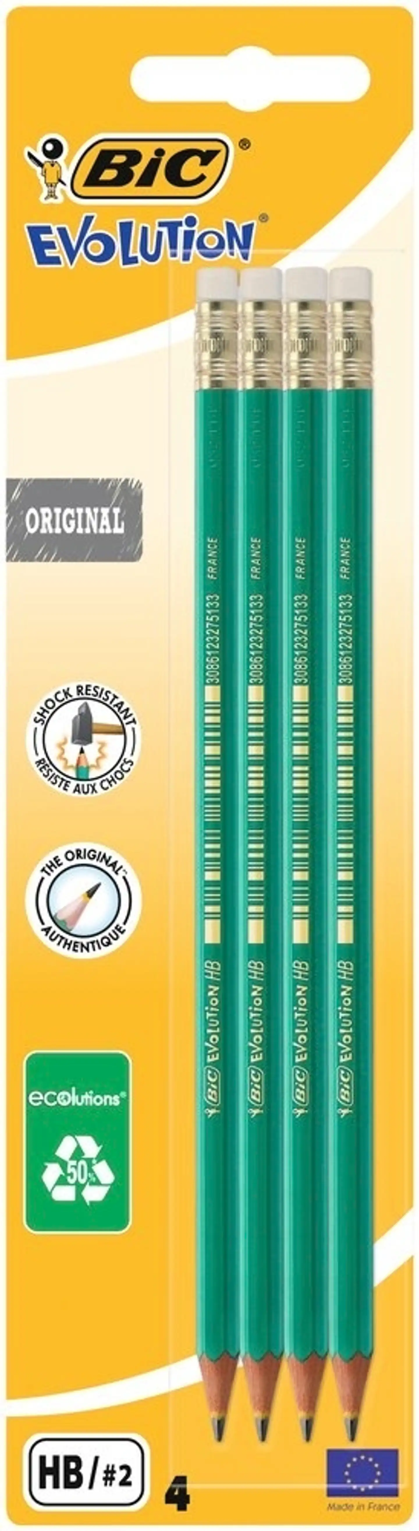 BIC Evolution kumipäinen lyijykynä 4kpl