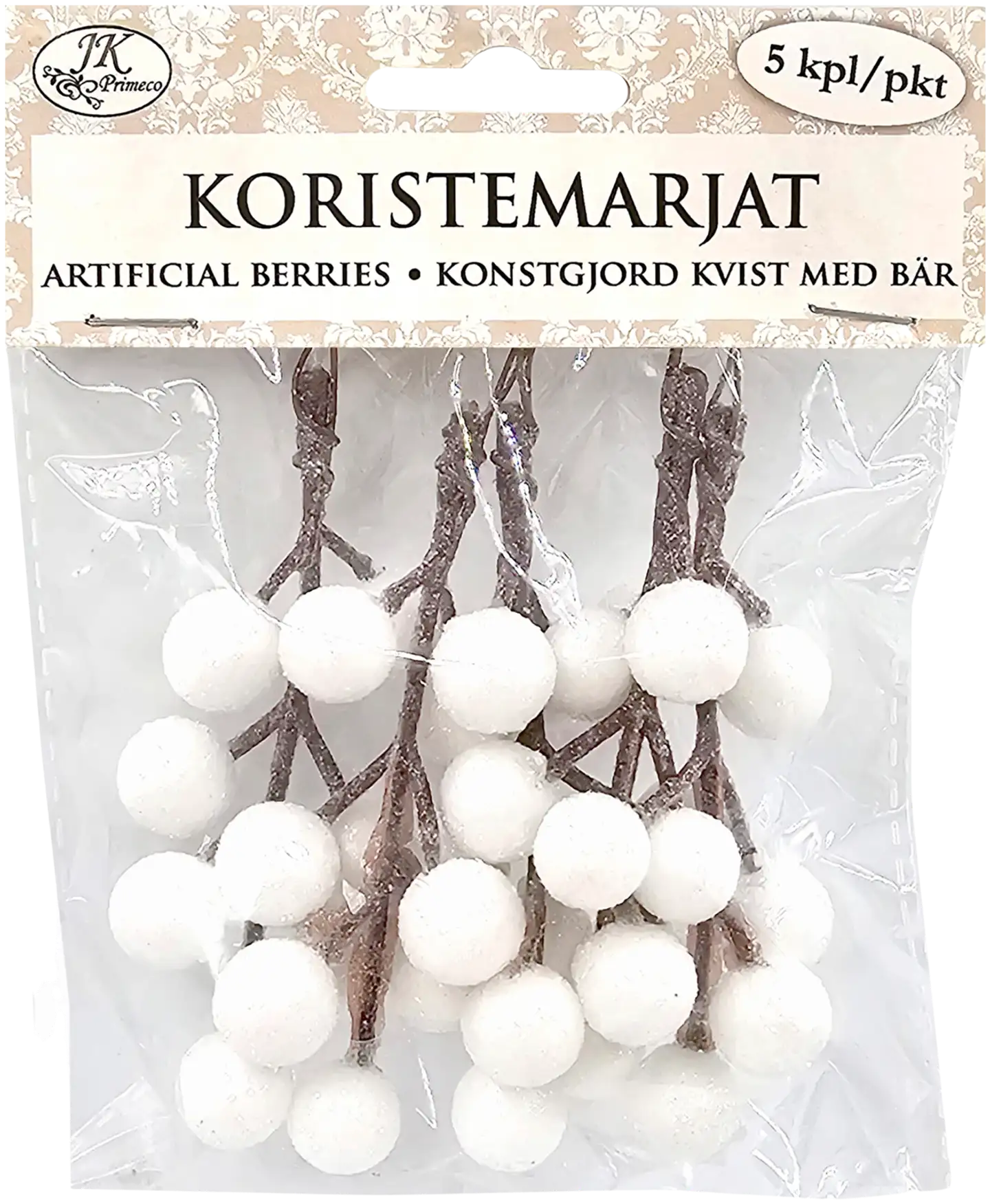 J.K. Primeco koristemarjat glitter valkoinen 5kpl