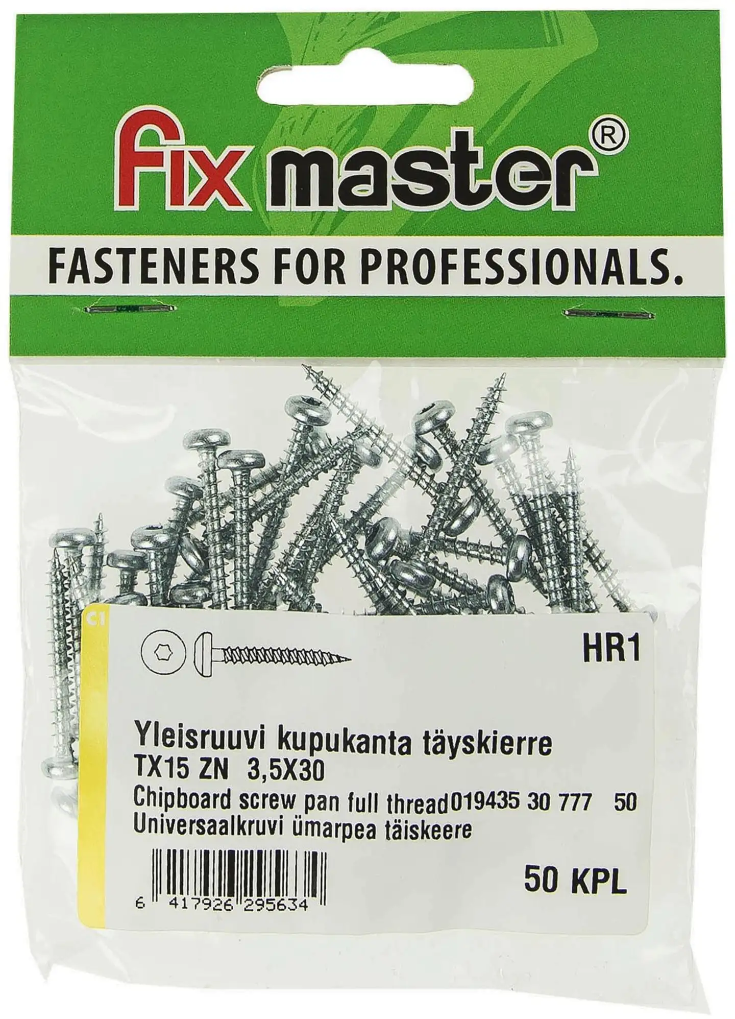 Fix Master yleisruuvi kupukanta täyskierre torx15 3,5X30 sinkitty 50kpl