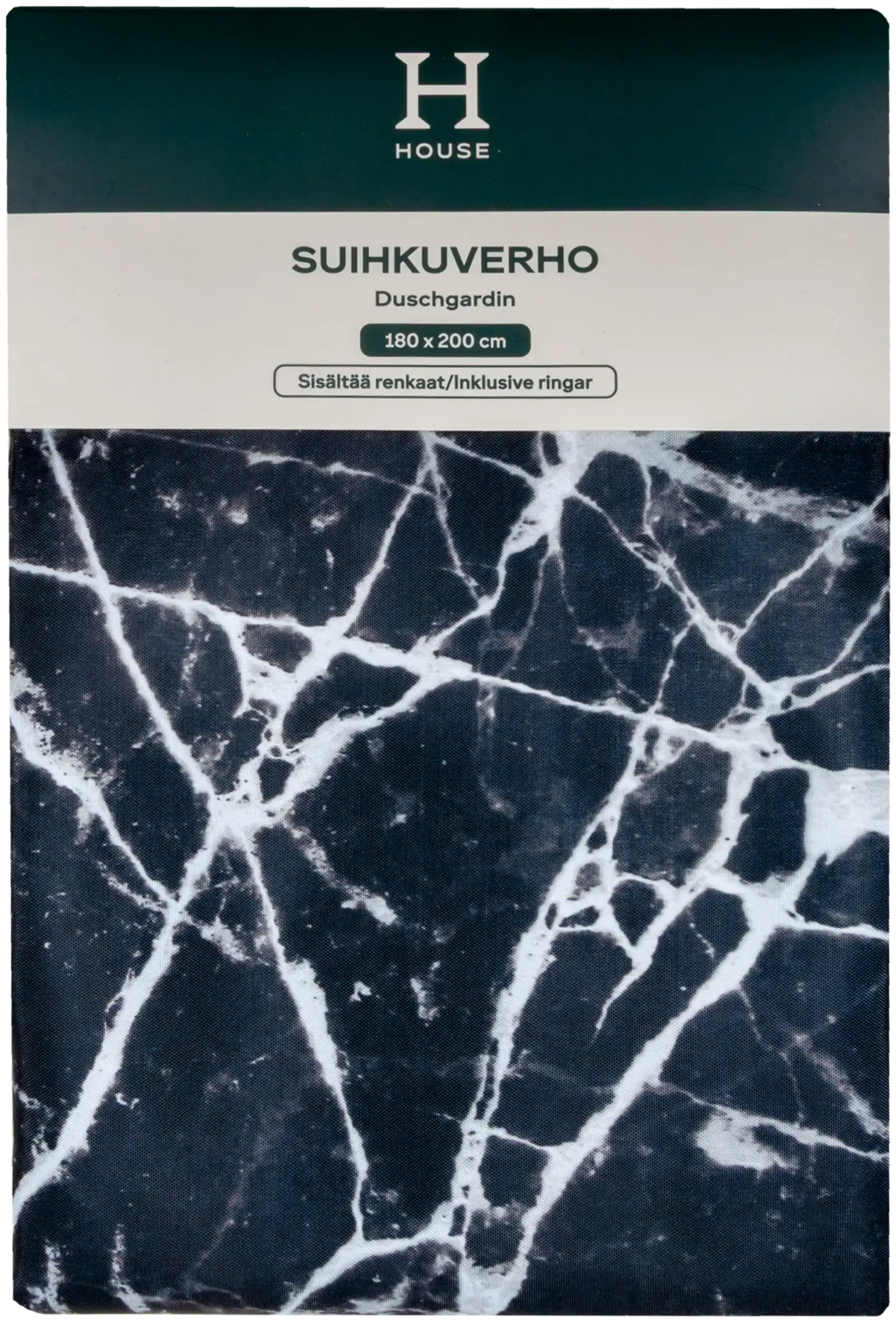 House suihkuverho Marble 180x200 cm, mustavalkoinen - 4