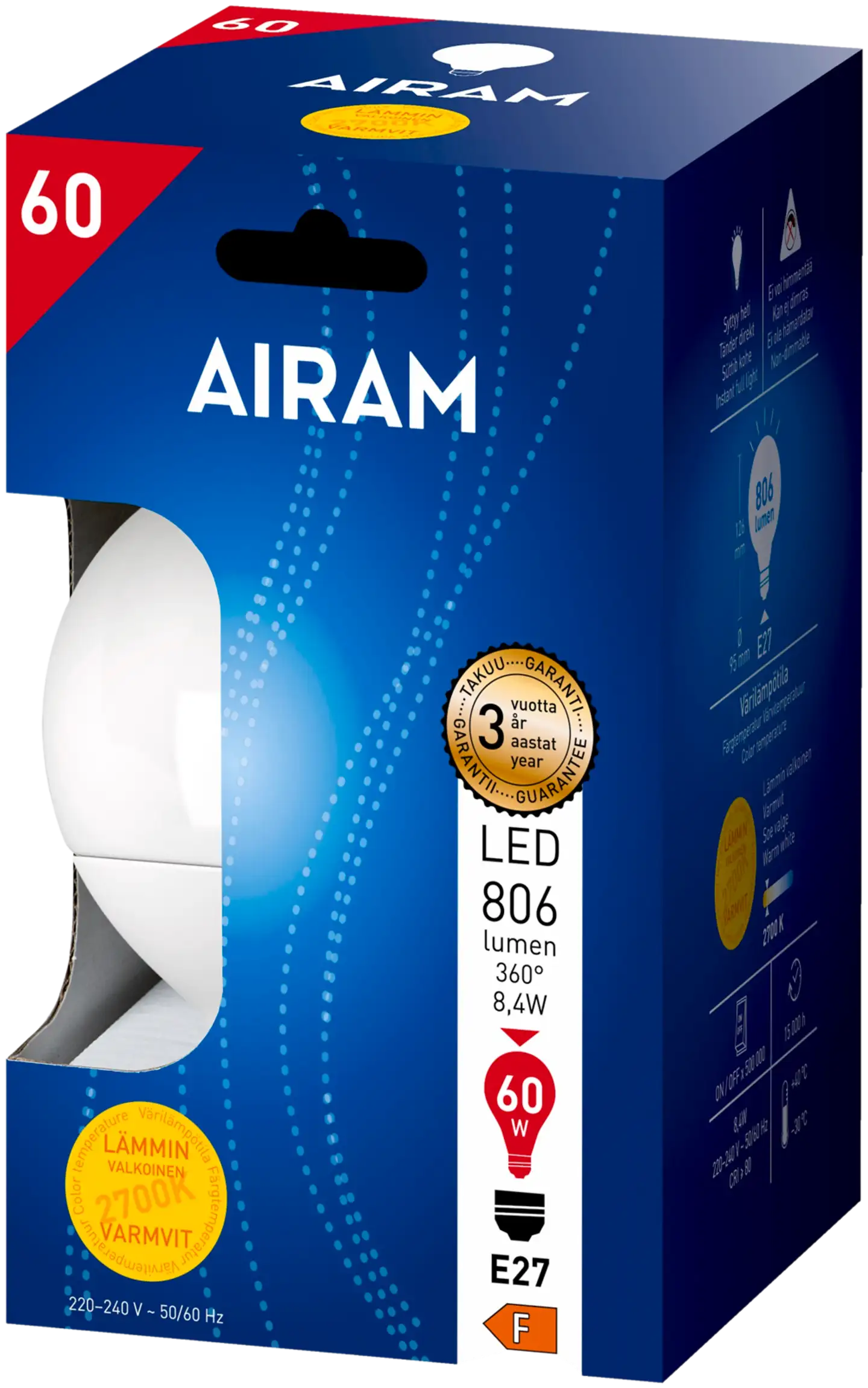 Led G95 8,4w opaali e27 806lm 2700k - 2