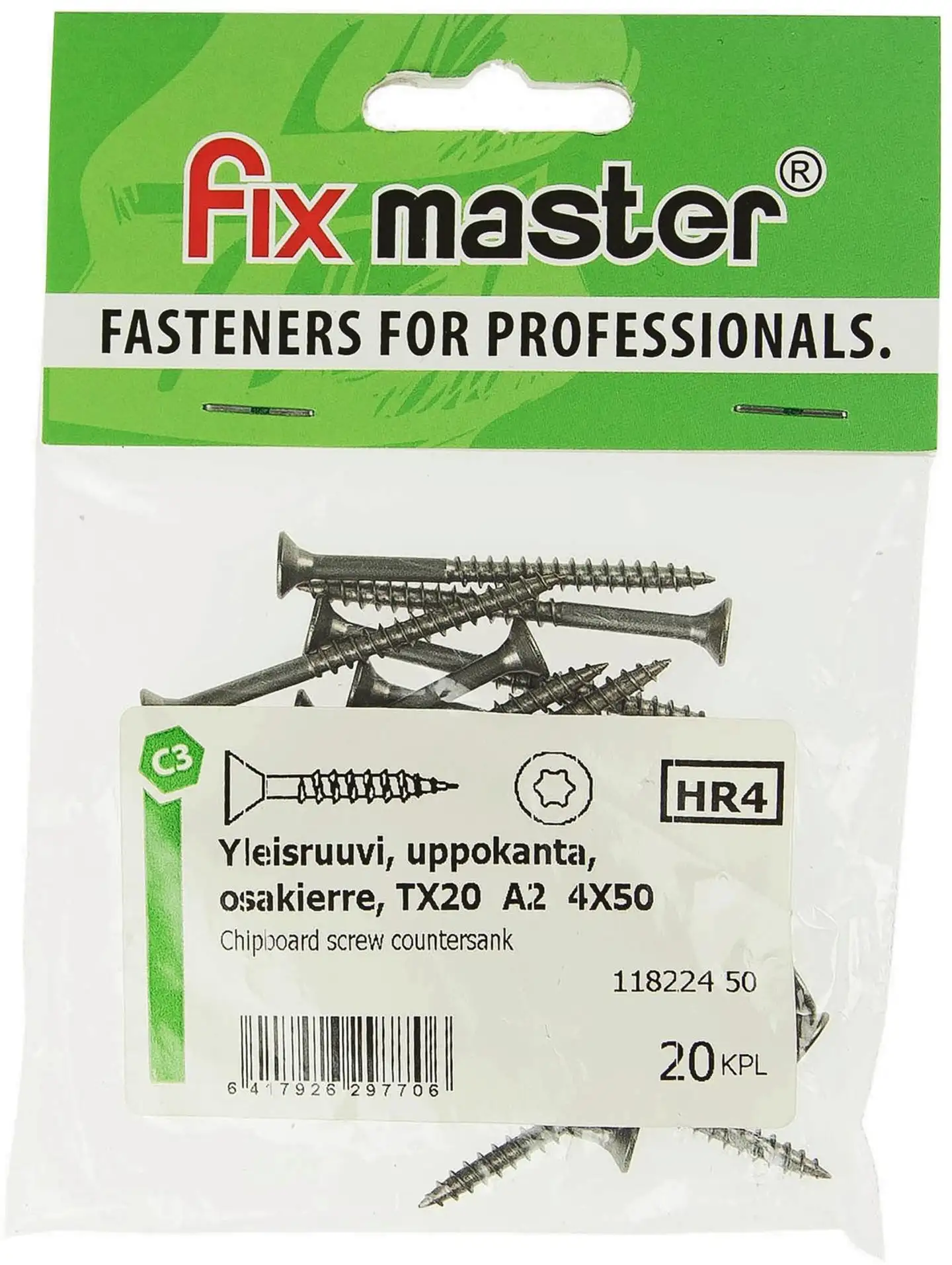 Fix Master yleisruuvi uppokanta osakierre A2 torx20 4,0X50 20kpl