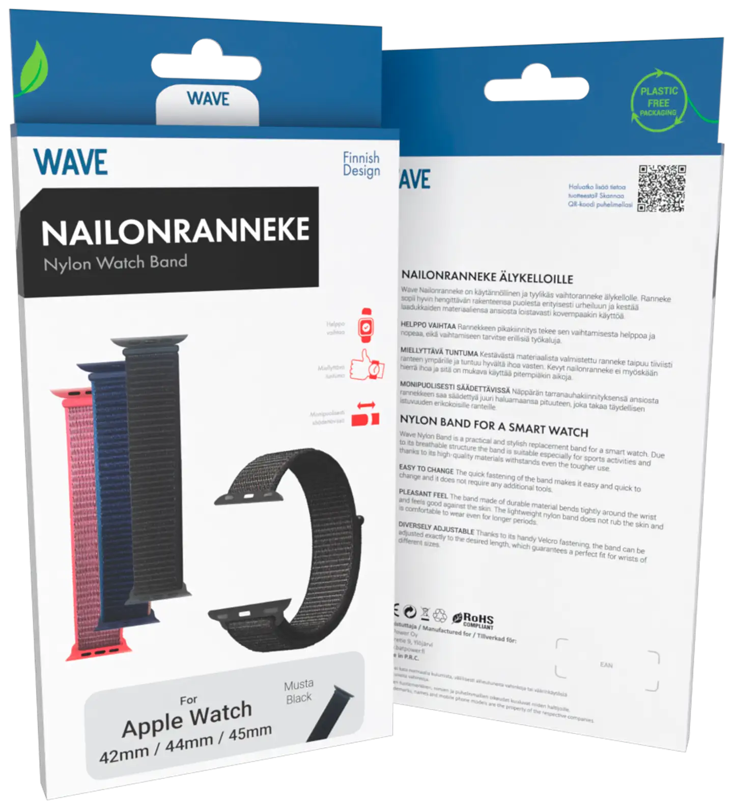 Wave Nailonranneke, Apple Watch 42mm (Series 1-9) / Apple Watch 44mm / Apple Watch 45mm / Apple Watch 46mm / Apple Watch 49mm, Musta - 4