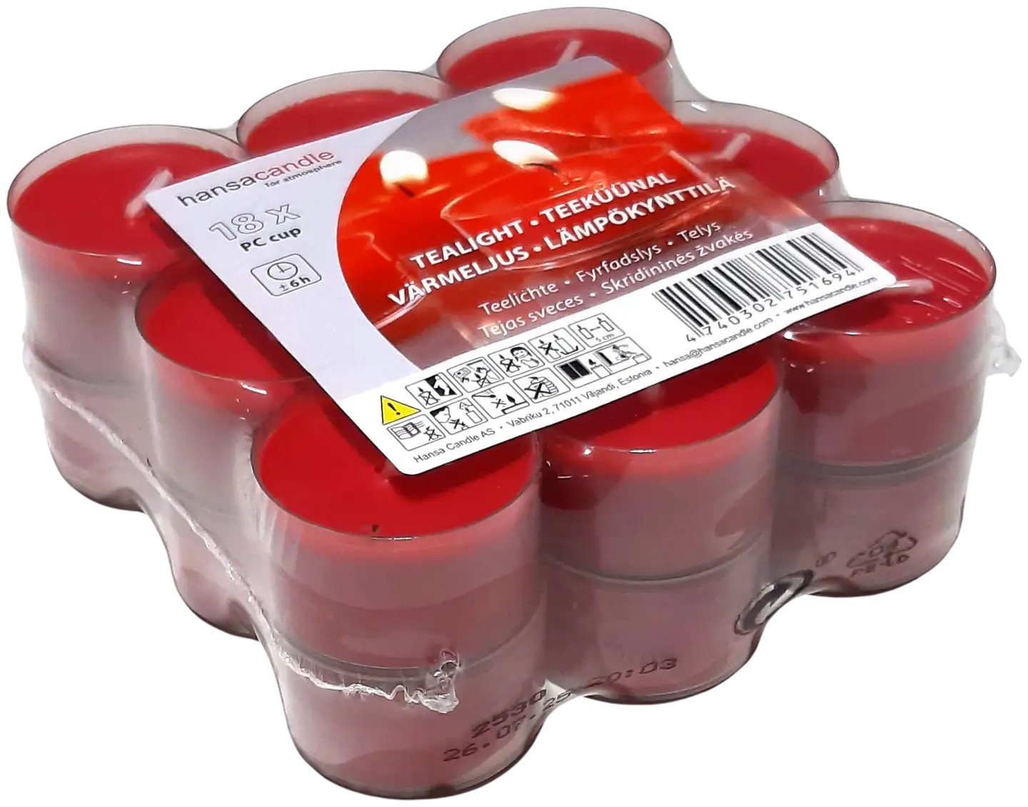 Hansa muovinen lämpökynttilä 6 h18 kappaletta punainen