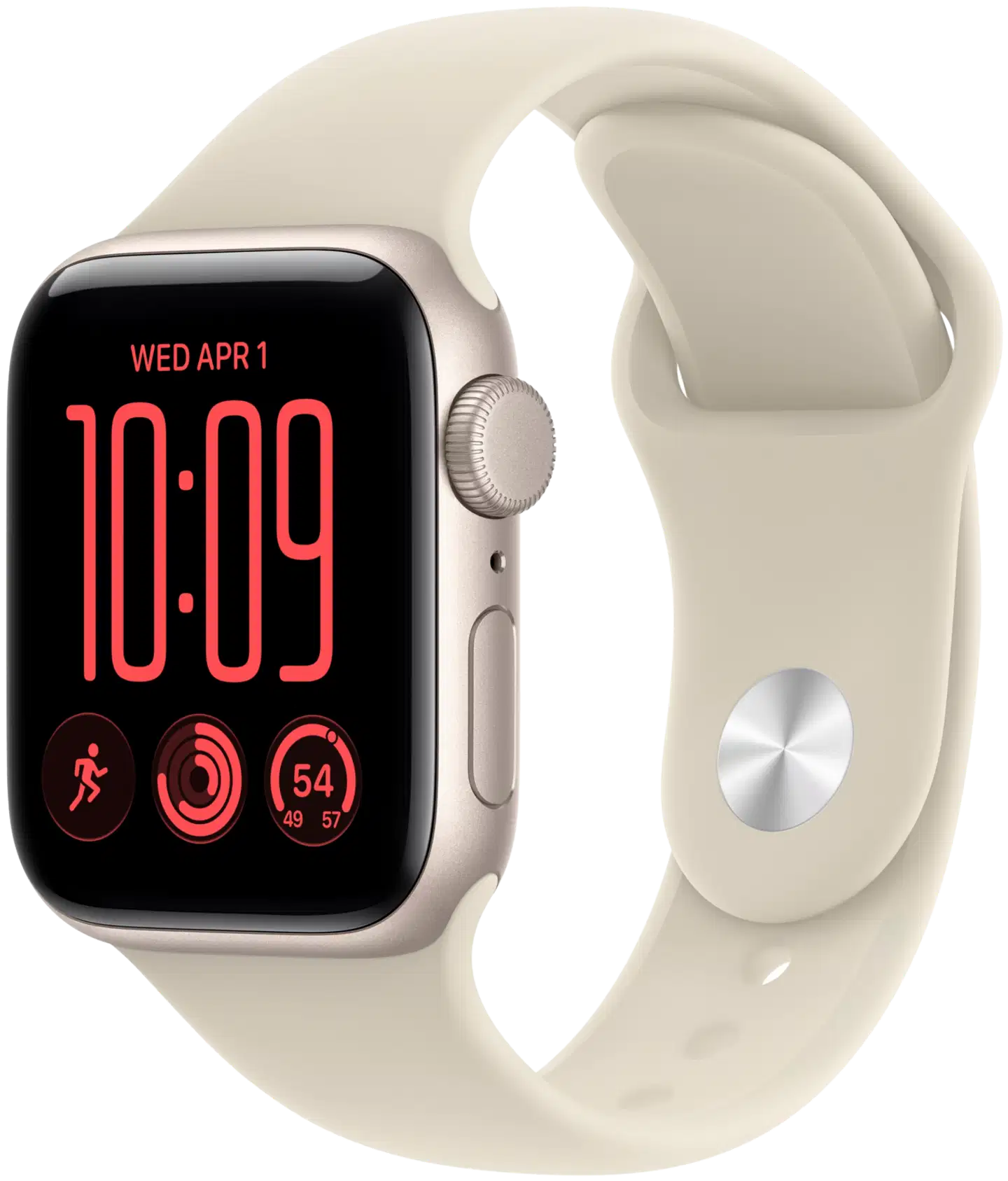 Apple Watch SE 3 GPS 44 mm:n tähtivalkea alumiinikuori ja hiekanvärinen urheiluranneke - S/M - MJL34QN/A - 2