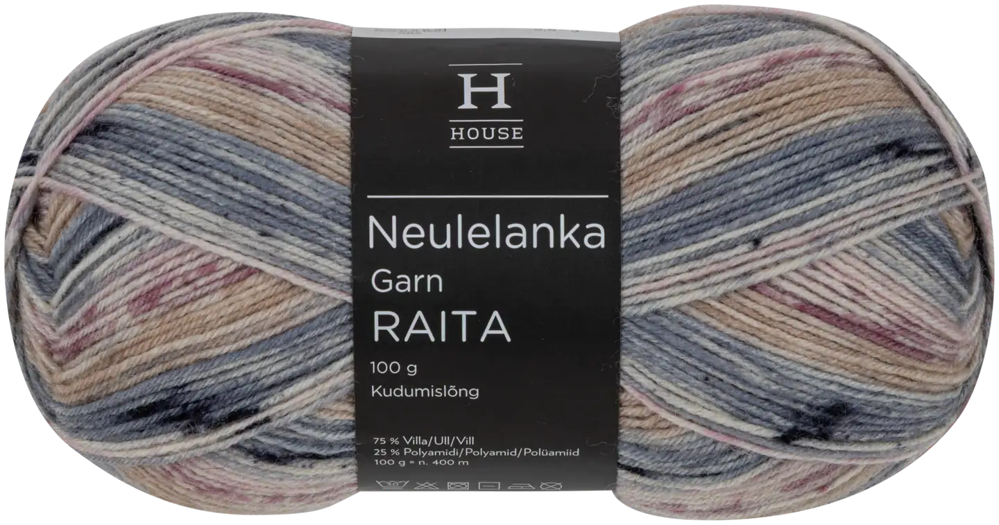 House sukkalanka Raita 100g pastellipinkki, vaaleanharmaa, valkoinen, beige