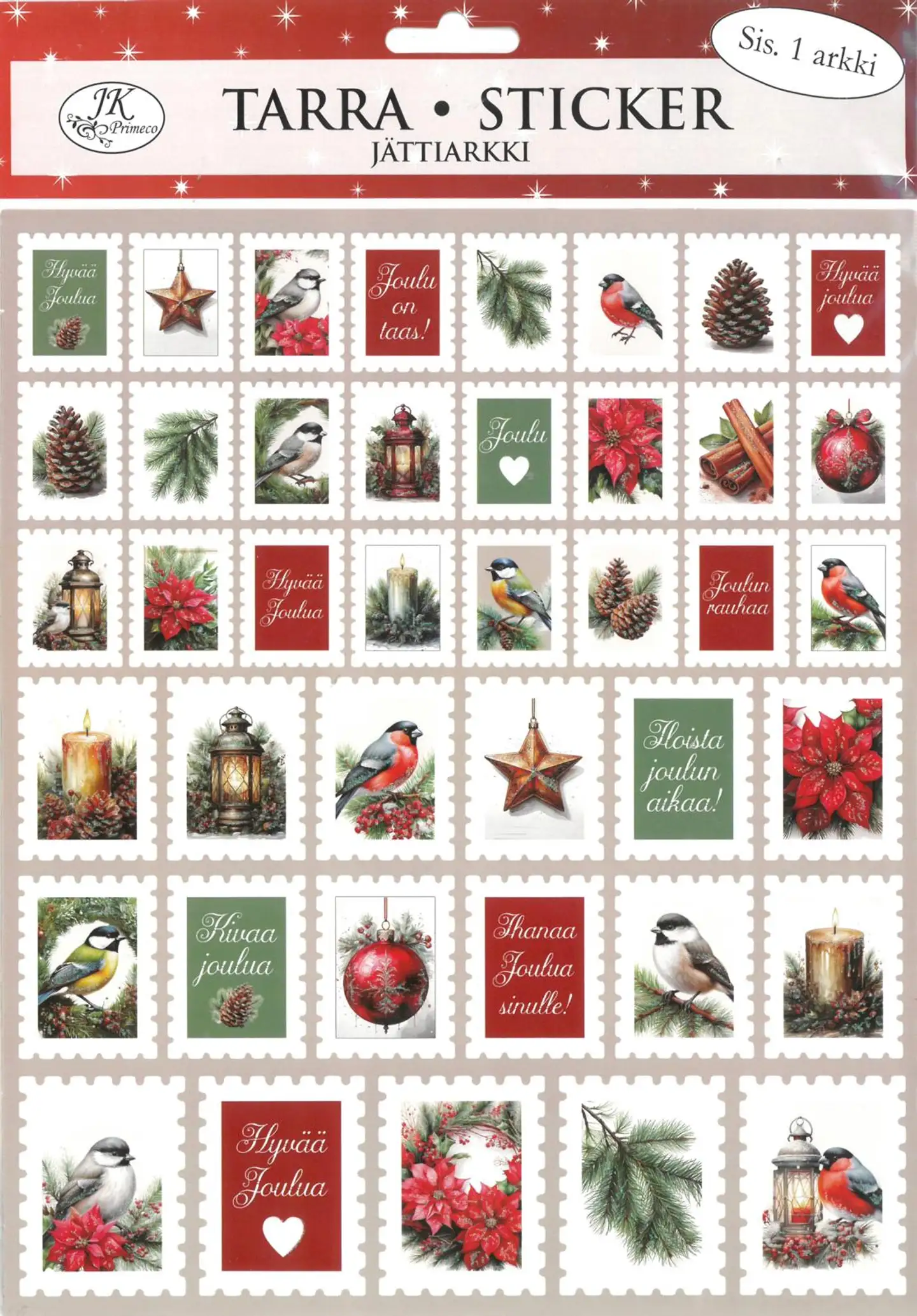 J.K. Primeco jättitarra-arkki Postimerkit vintage