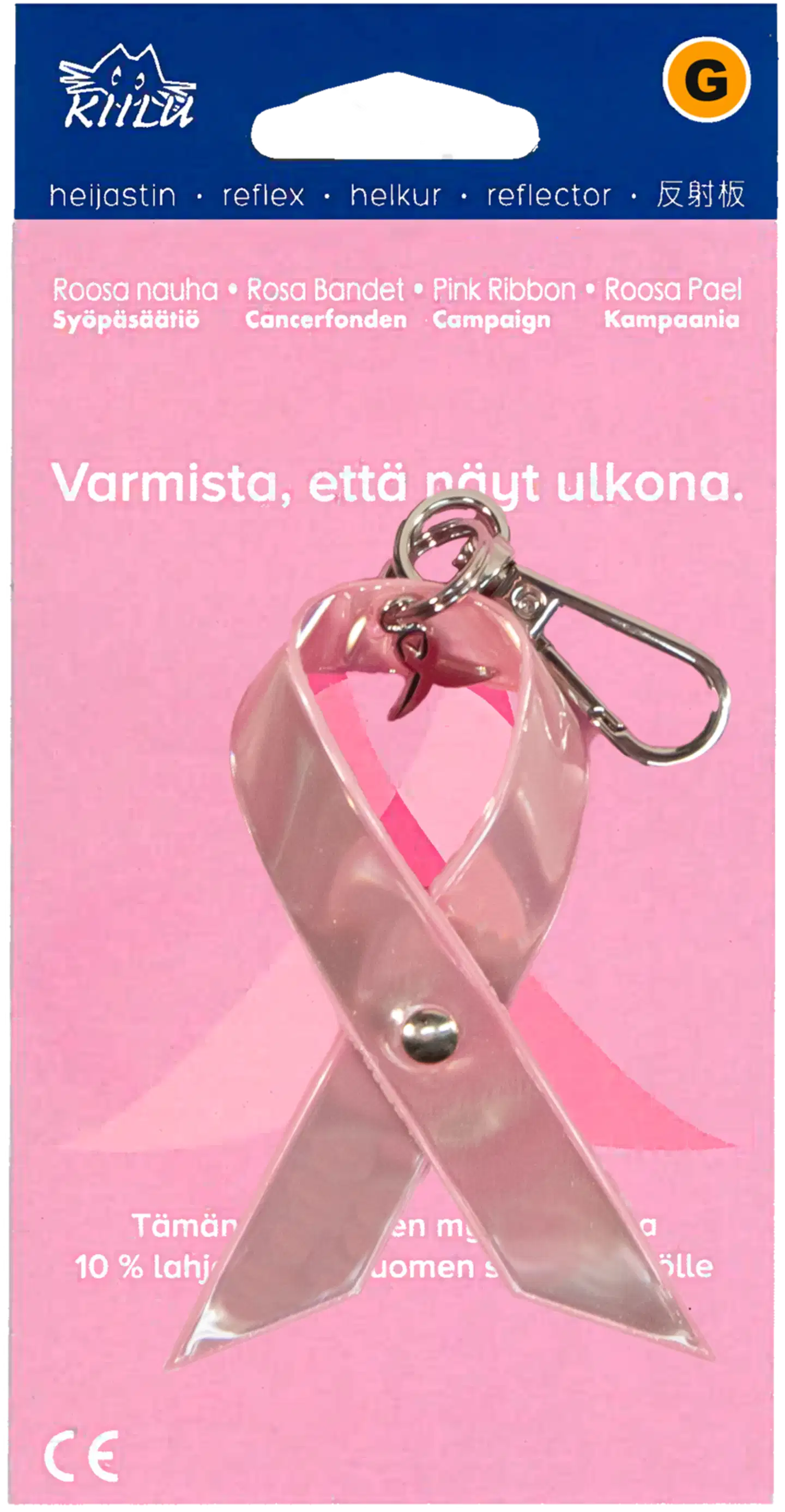 Kiilu G Roosa nauha logo koruheijastin
