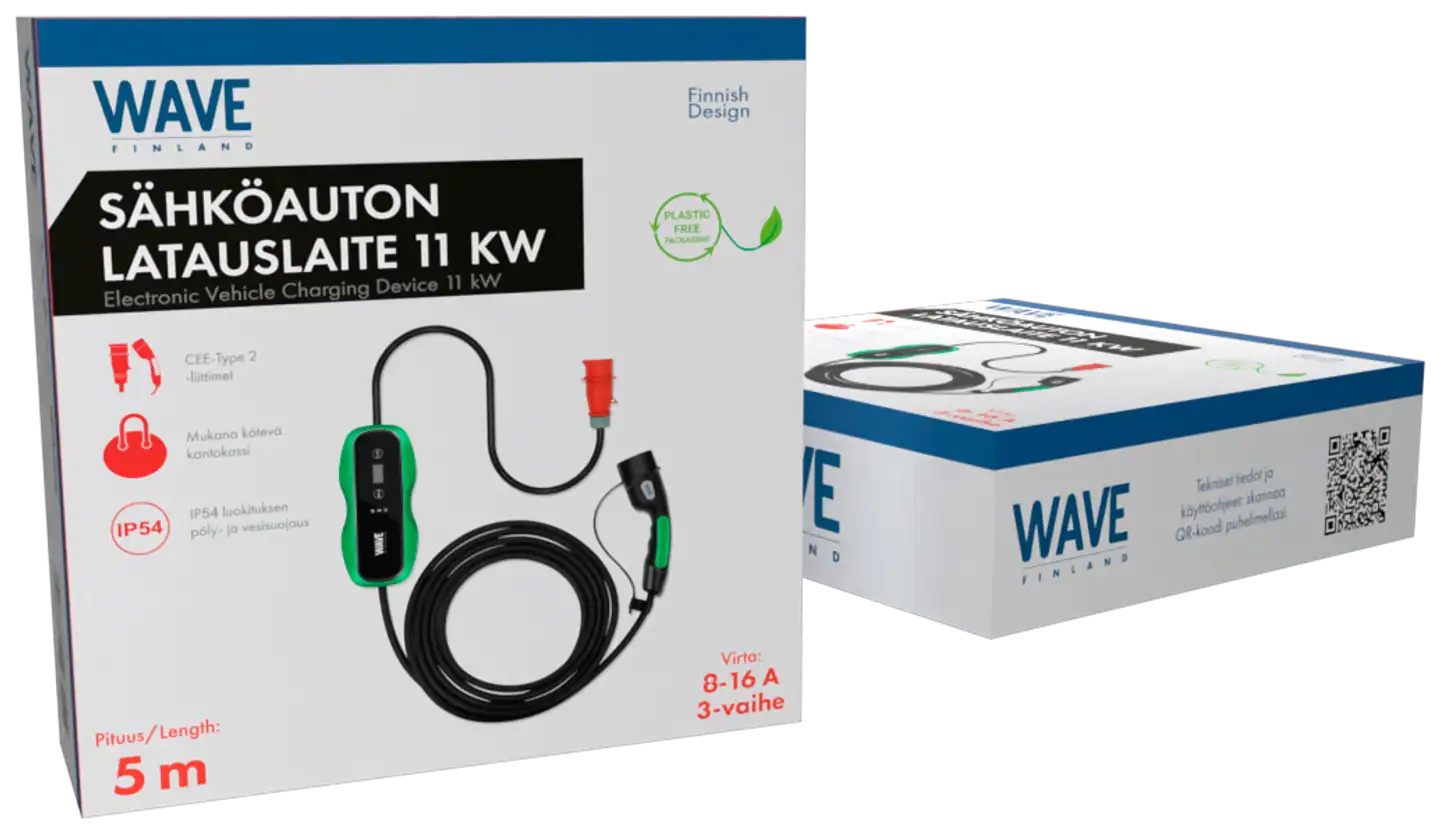 Wave EV 3-vaiheinen sähköauton latauslaite, CEE -> Type 2 (11 kW), 5m, Musta - 5