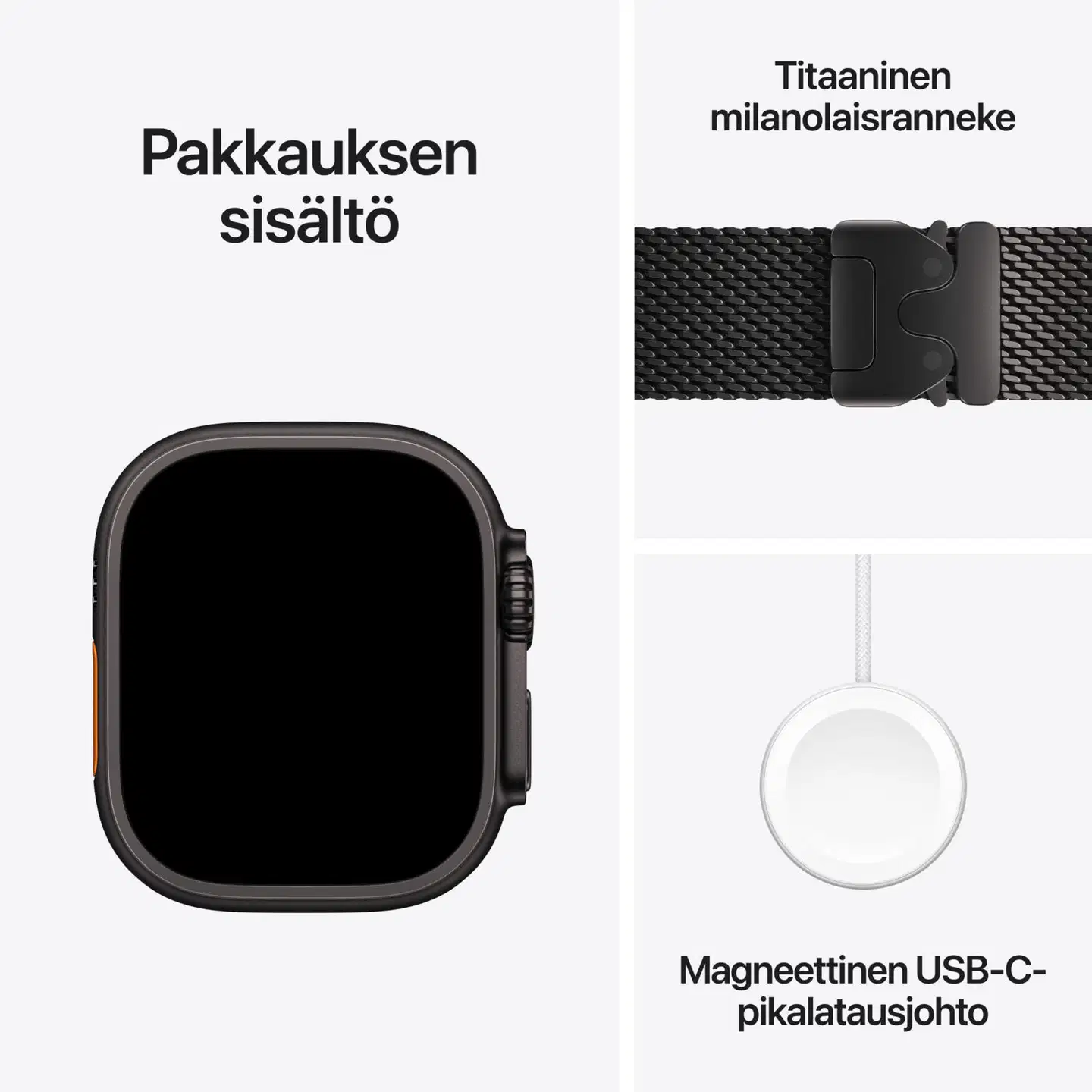 Apple Watch Ultra 4 GPS + Cellular 49 mm:n musta titaanikuori ja mustan titaanin värinen milanolaisranneke - L - MJAX4KS/A - 4