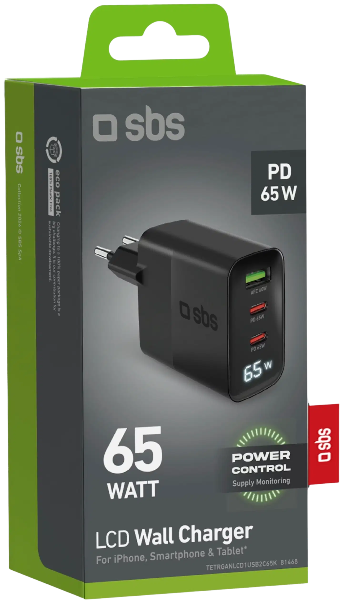 SBS seinälaturi 2x Usb-C + Usb-A + LCD 65 W - 2