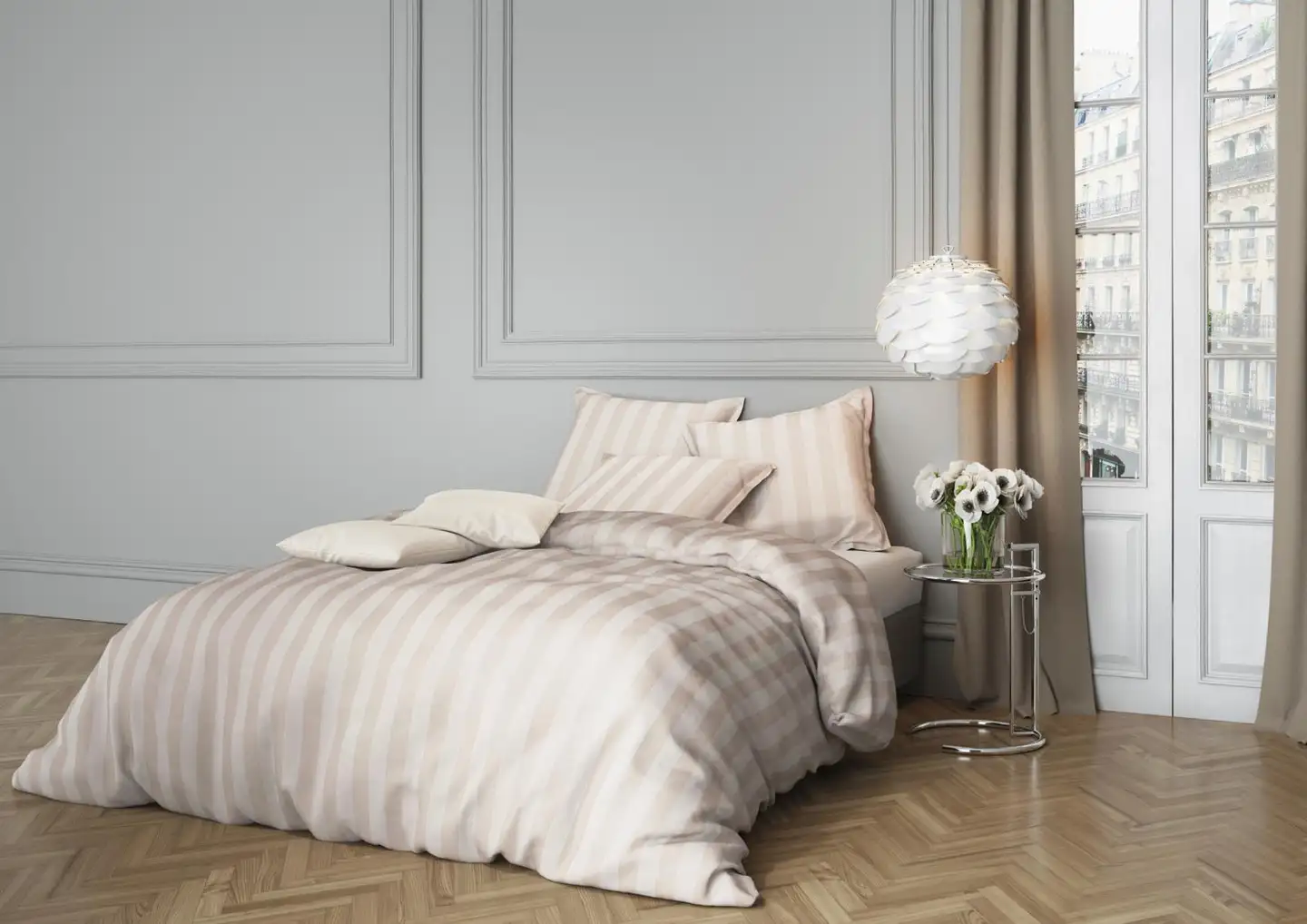 mistral Home pussilakanasetti Satin Stripe 150x210 cm, luonnonvalkoinen - 3