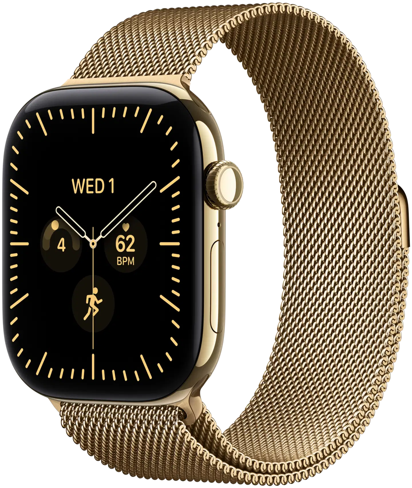 Apple Watch Series 12 GPS + Cellular 42 mm:n kiiltokultainen titaanikuori ja kiiltokultainen milanolaisranneke - MJGL4QN/A - 2