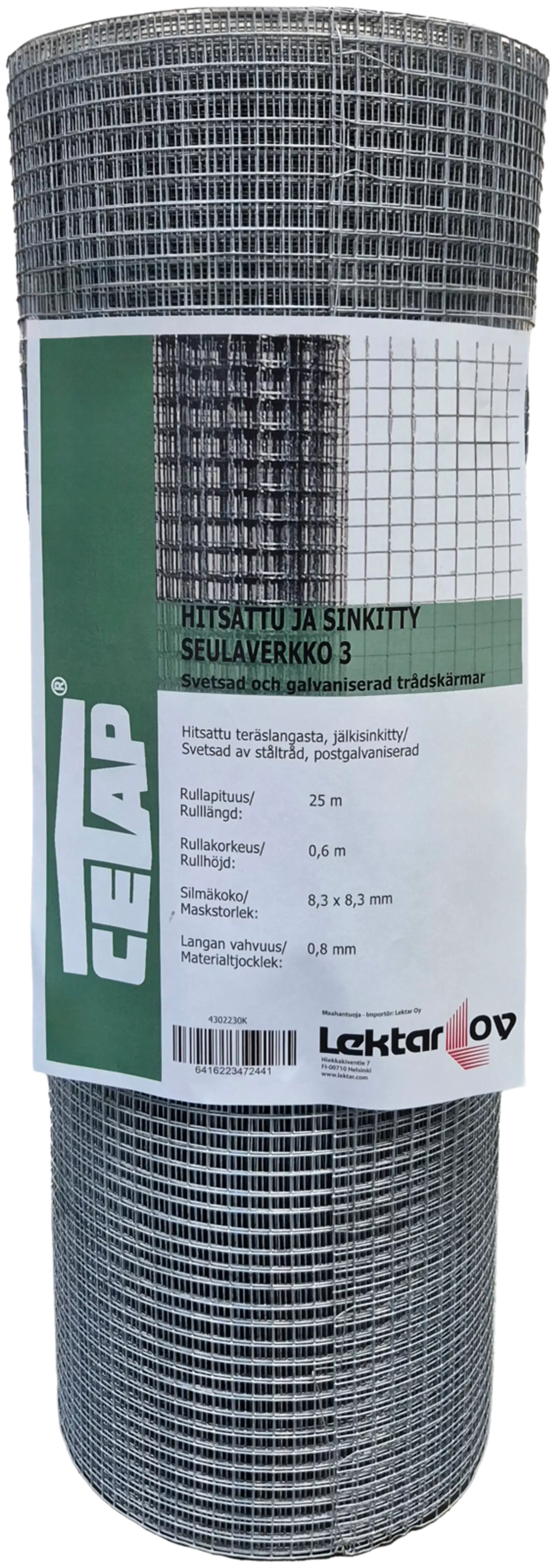 Cetap Seulaverkko hitsattu 3 silmä 8,3mm, 0,80mm, 0,6x25m