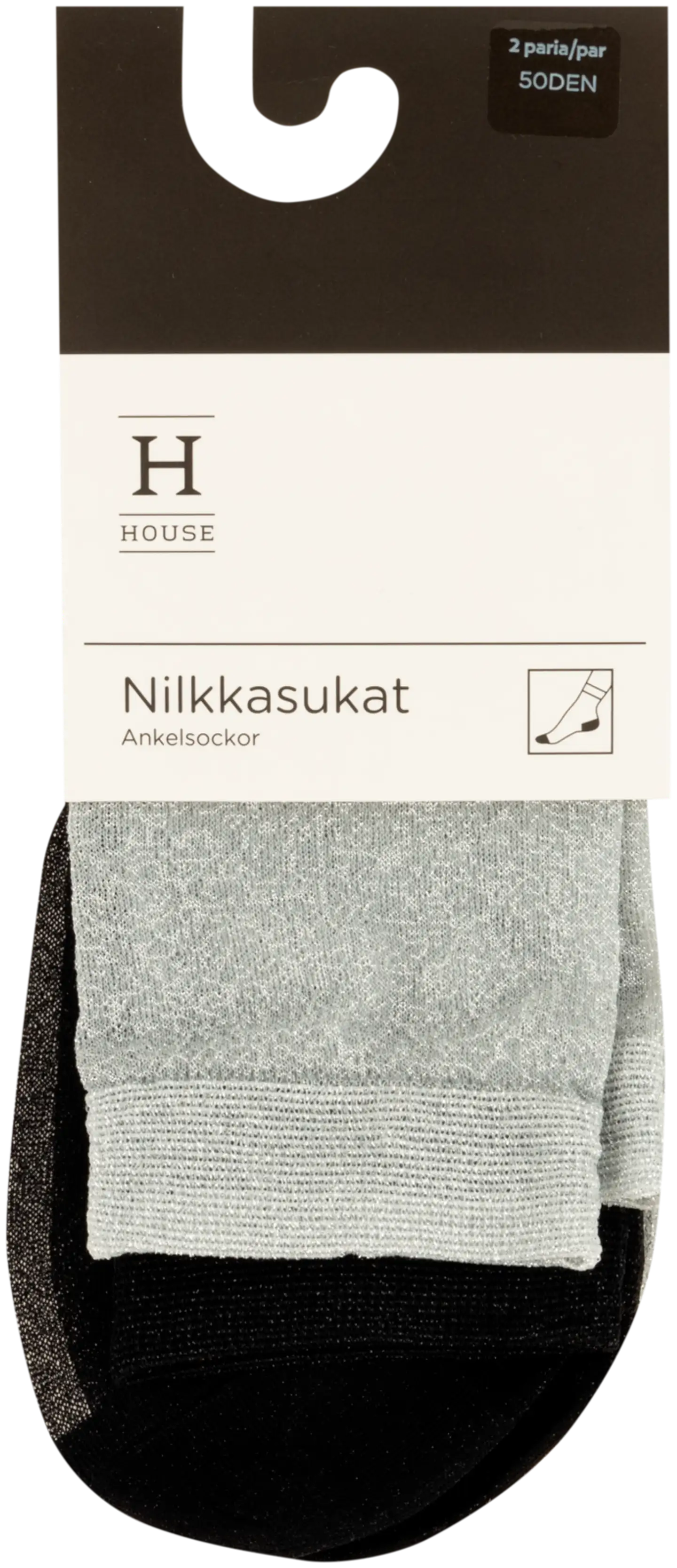 House naisten nilkkasukat glitter 2-pack DSUH042401 - Silver/black - 2