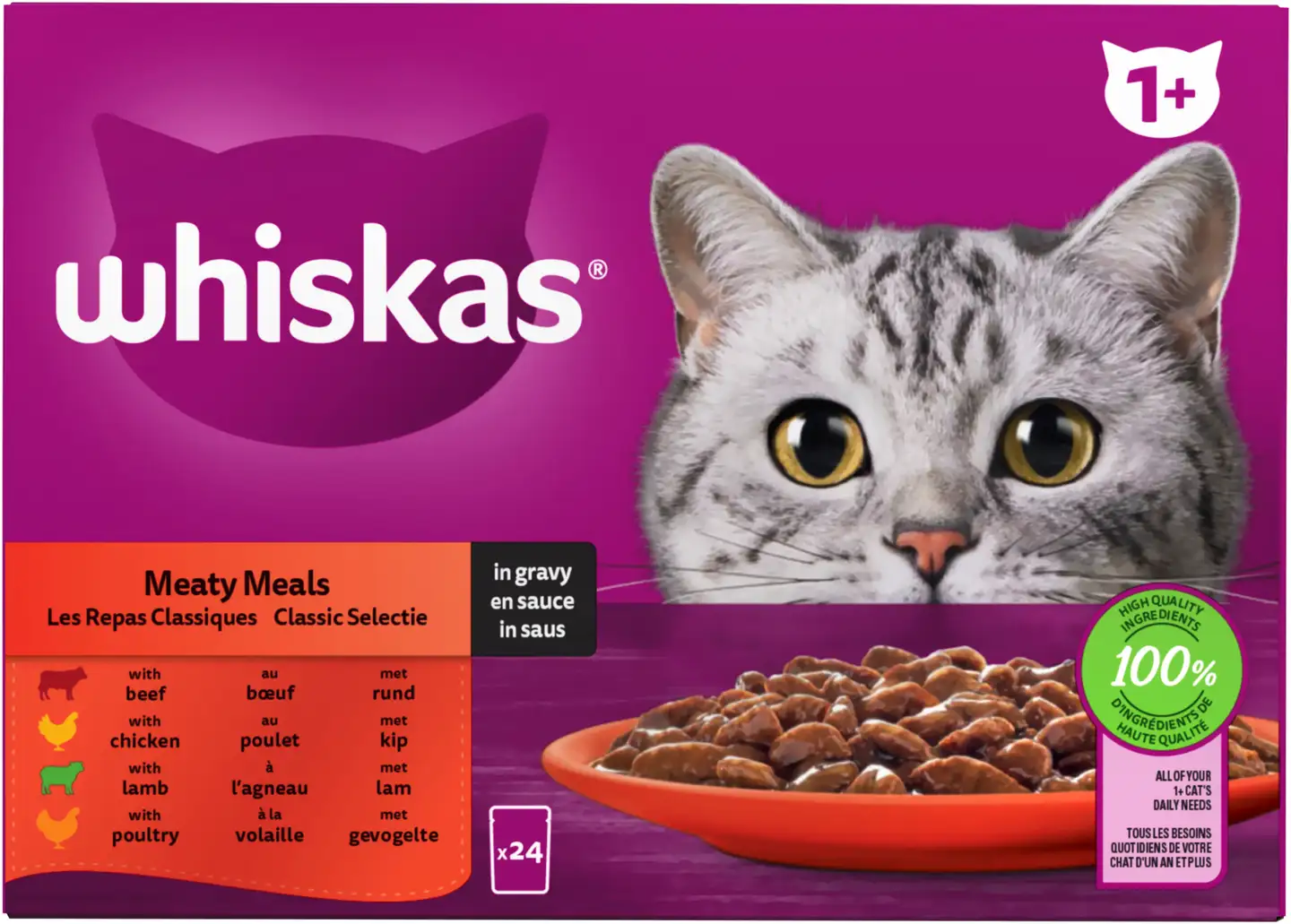 Whiskas 1+ Perinteiset Ateriat kastikkeessa (24 x 85 g)