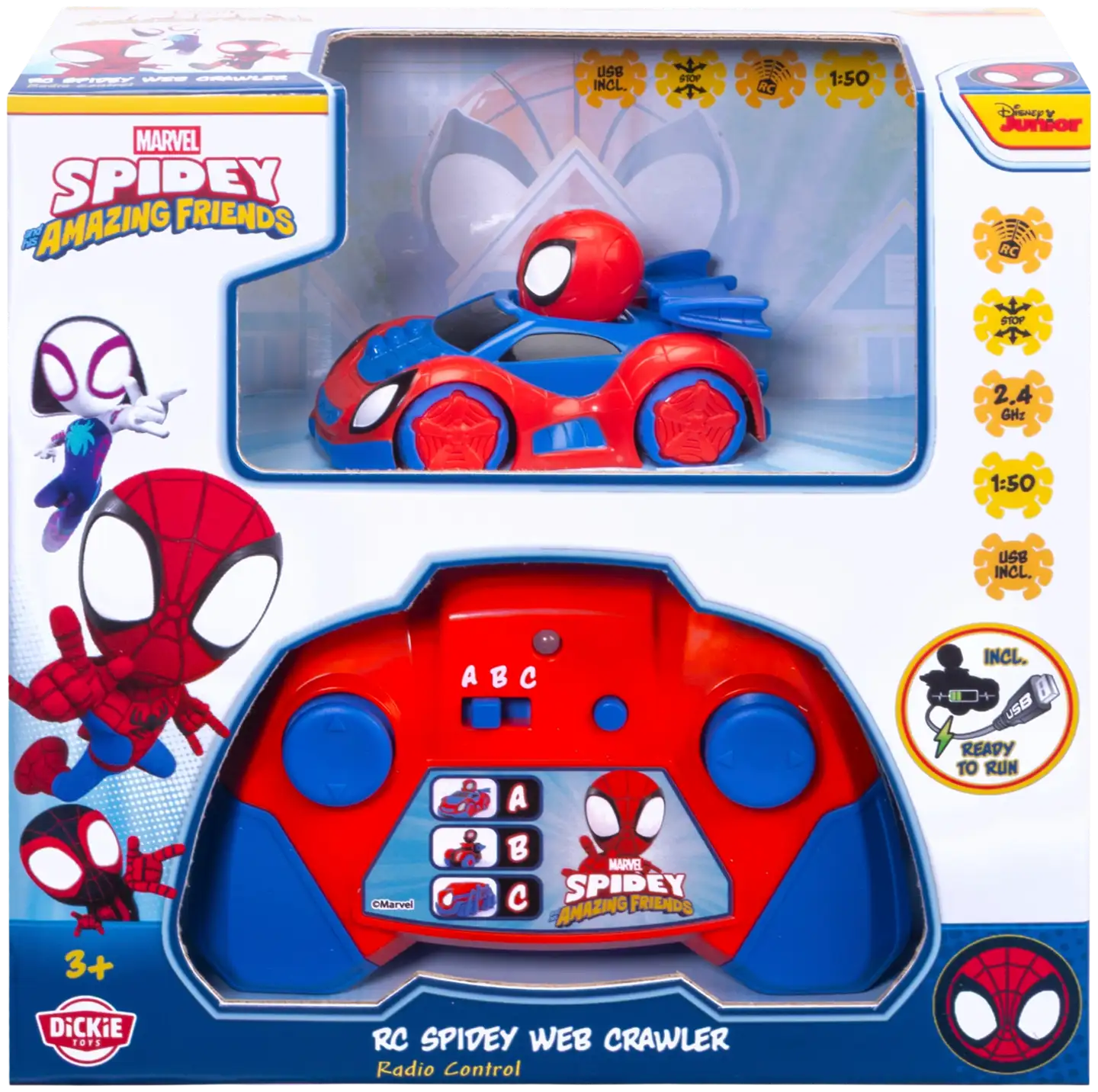 Dickie Toys RC Spidey Web-Crawler 8 cm, 1:50, 2-kanavainen, 2,4 GHz, USB-lataus - 4