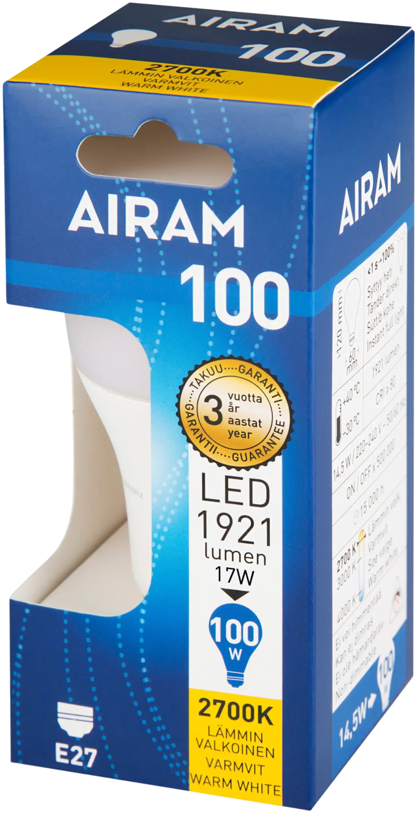 Airam LED 17W vakiolamppu opaali E27 1921lm 2700K