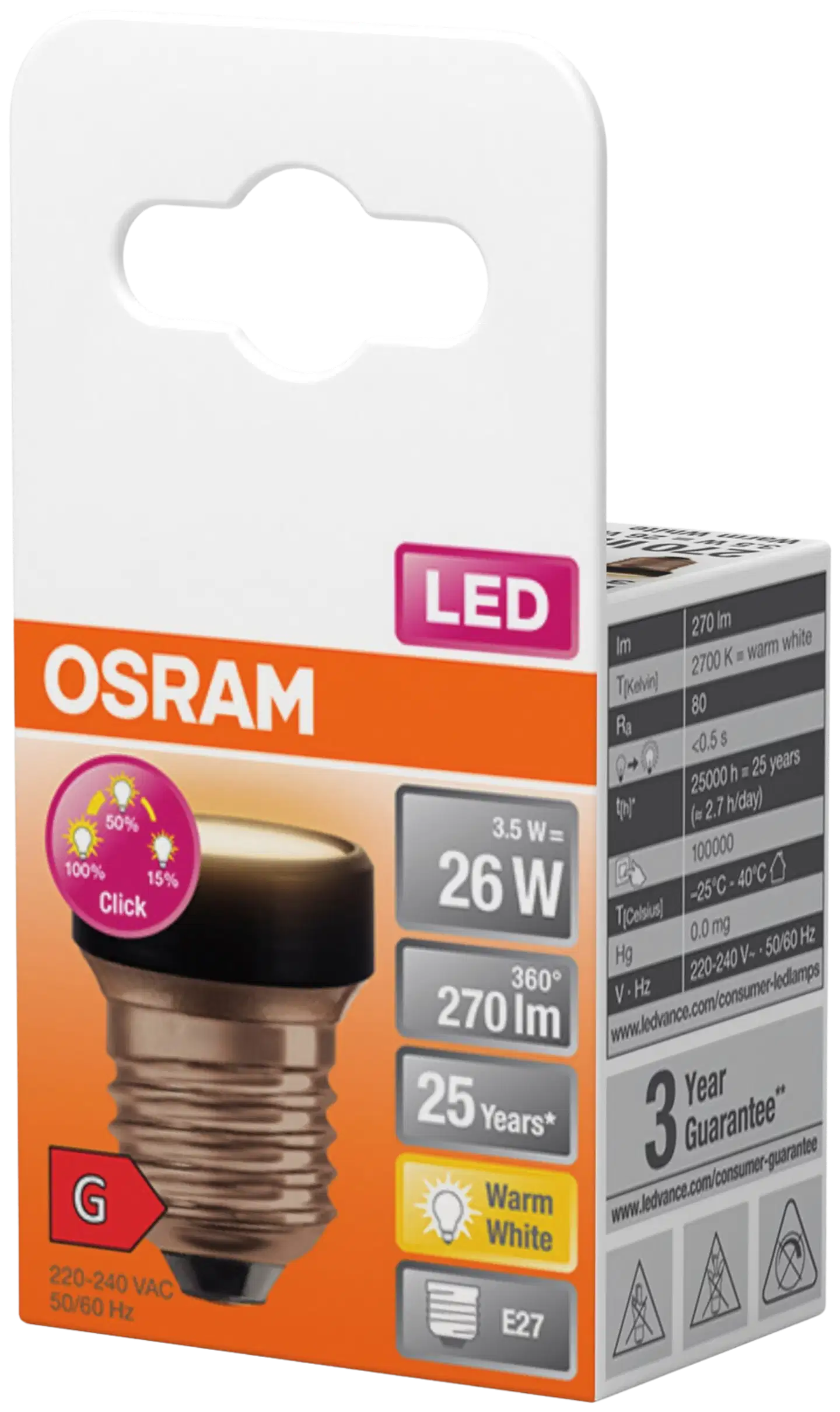 Osram LED-lamppu Flat 3,5W 2700K 270lm E27 3-Step Dim - 3