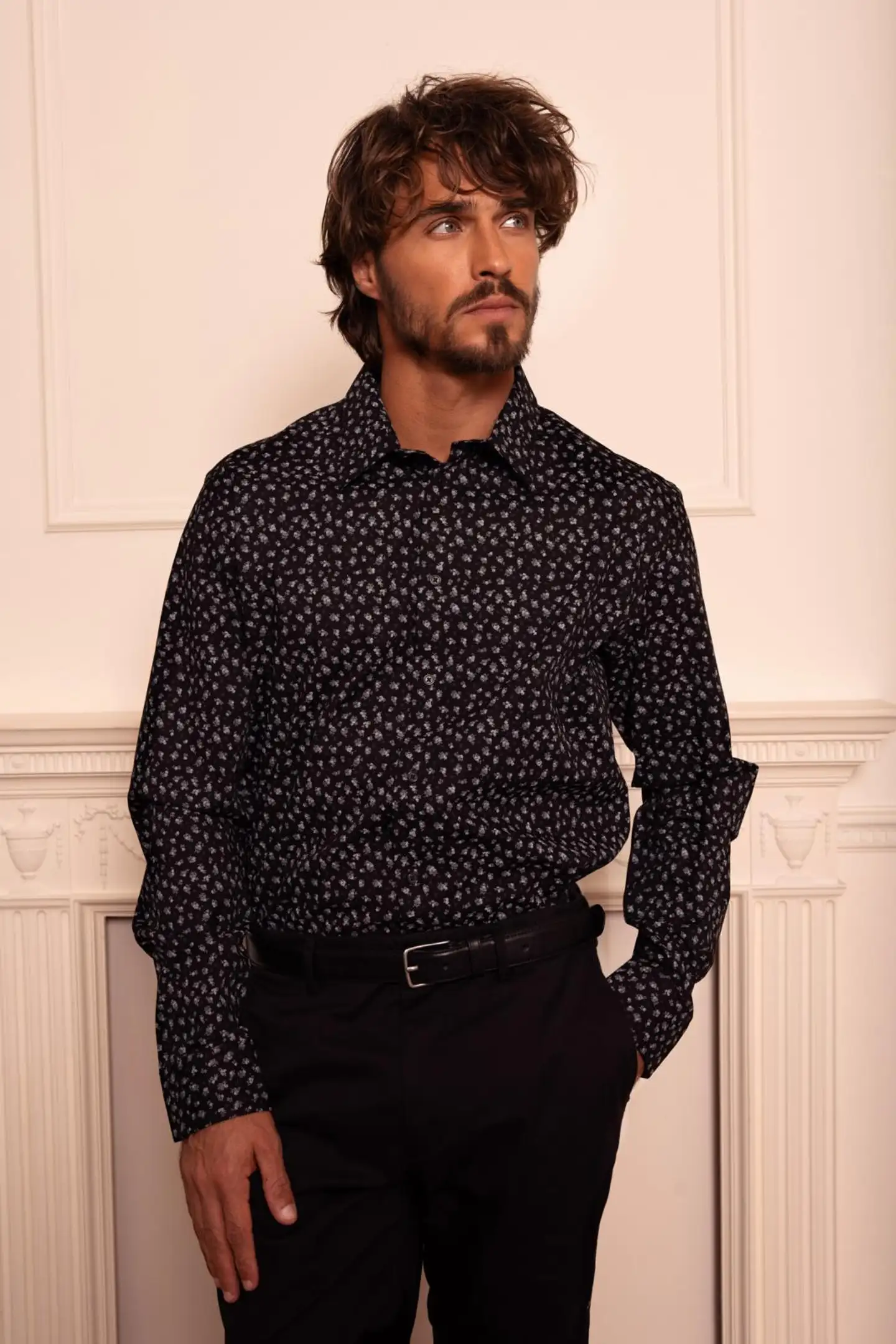 London Fog miesten kauluspaita SF Flower AOP2 - BLACK - 3