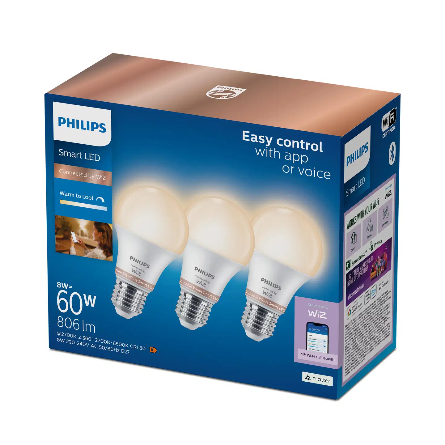 Philips Smart Lighting LED-filamenttilamppu 8W A60 E27 2700-6500K 806 tunable white 3 kpl - 3