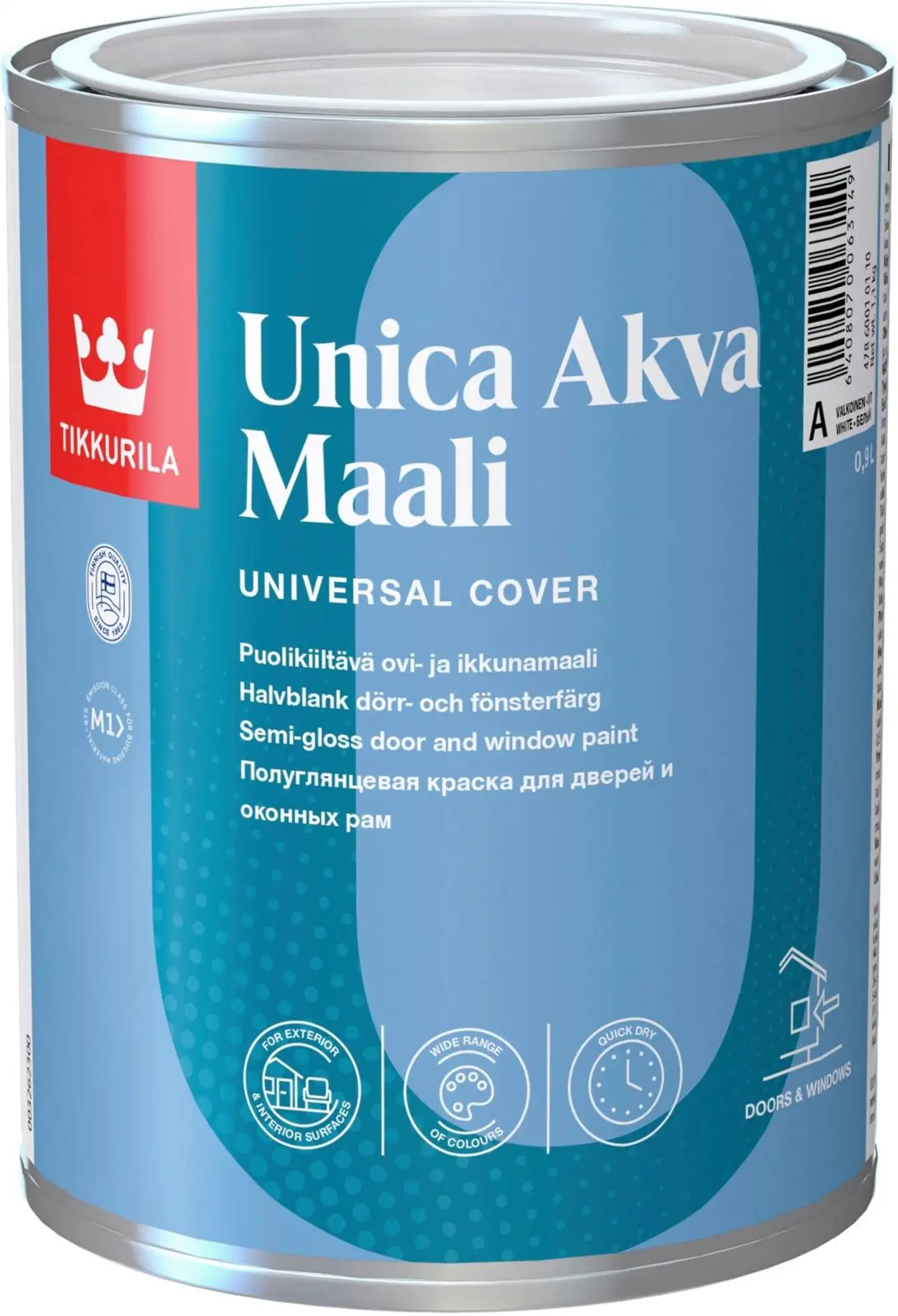 Tikkurila Unica Akva ovi- ja ikkunamaali 0,9l A valkoinen sävytettävissä puolikiiltävä