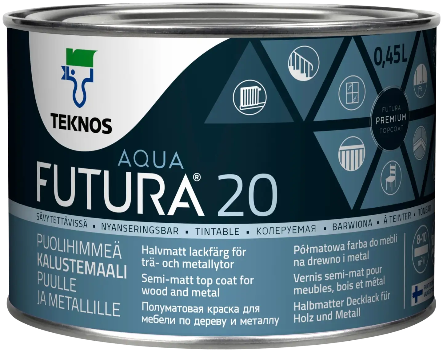 Teknos kalustemaali Futura Aqua 20 0,45 l PM1 valkoinen sävytettävissä puolihimmeä