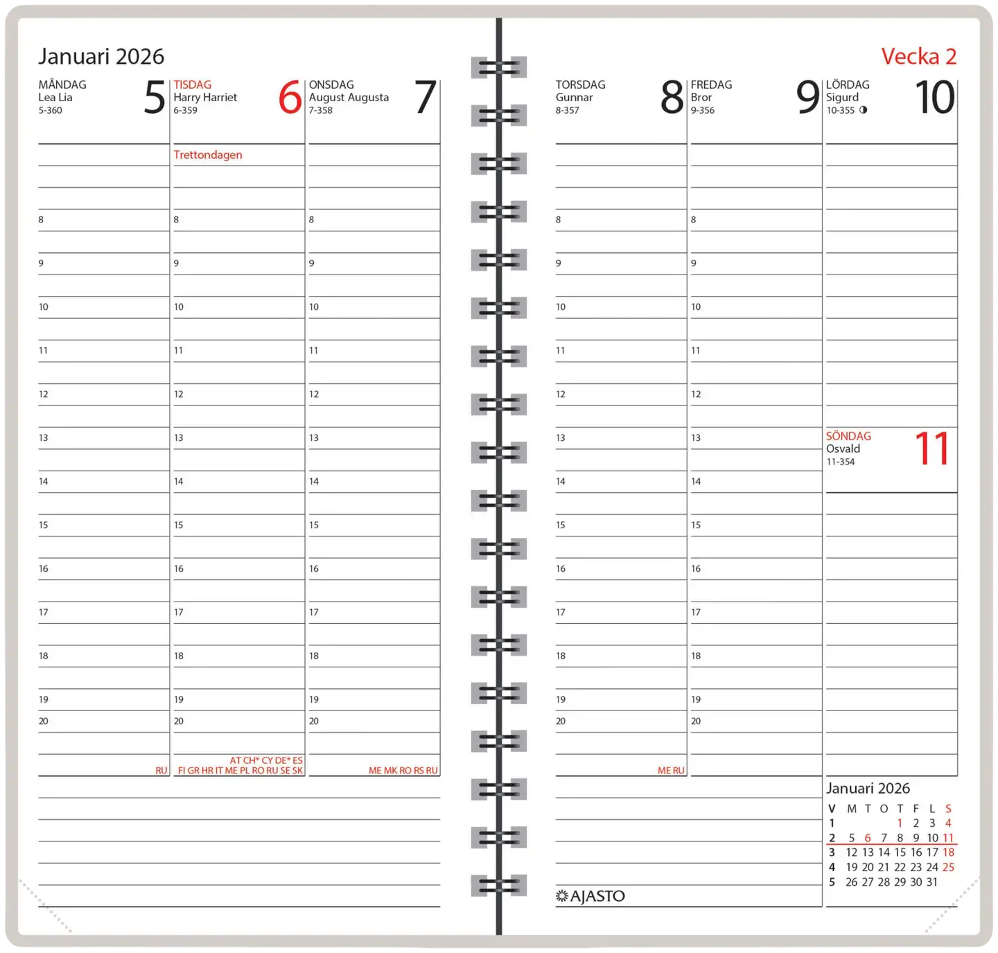 Ajasto Fickkalender Agenda, svenskspråkig, silver - 2
