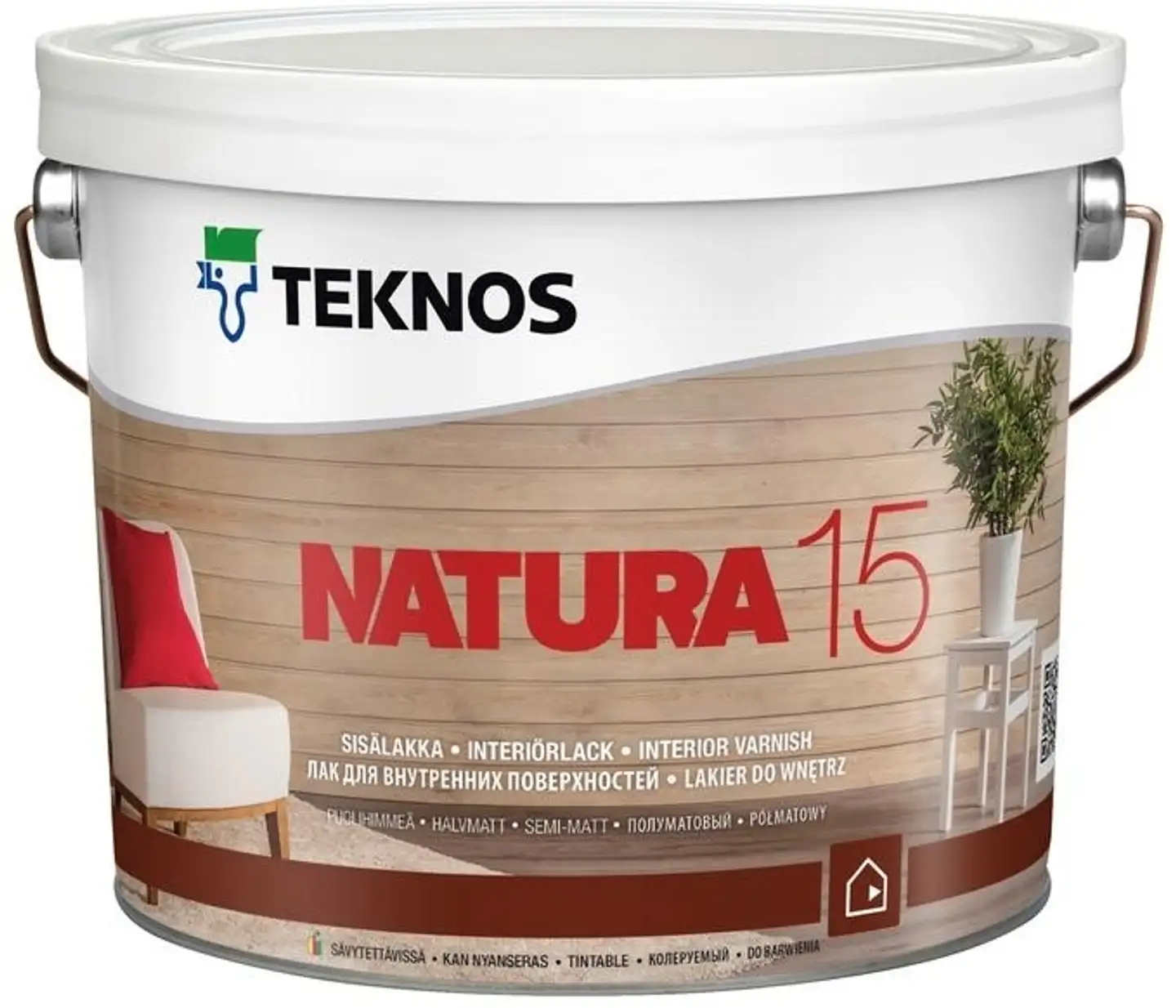 Teknos sisälakka Natura 15 2,7 l väritön sävytettävissä puolihimmeä