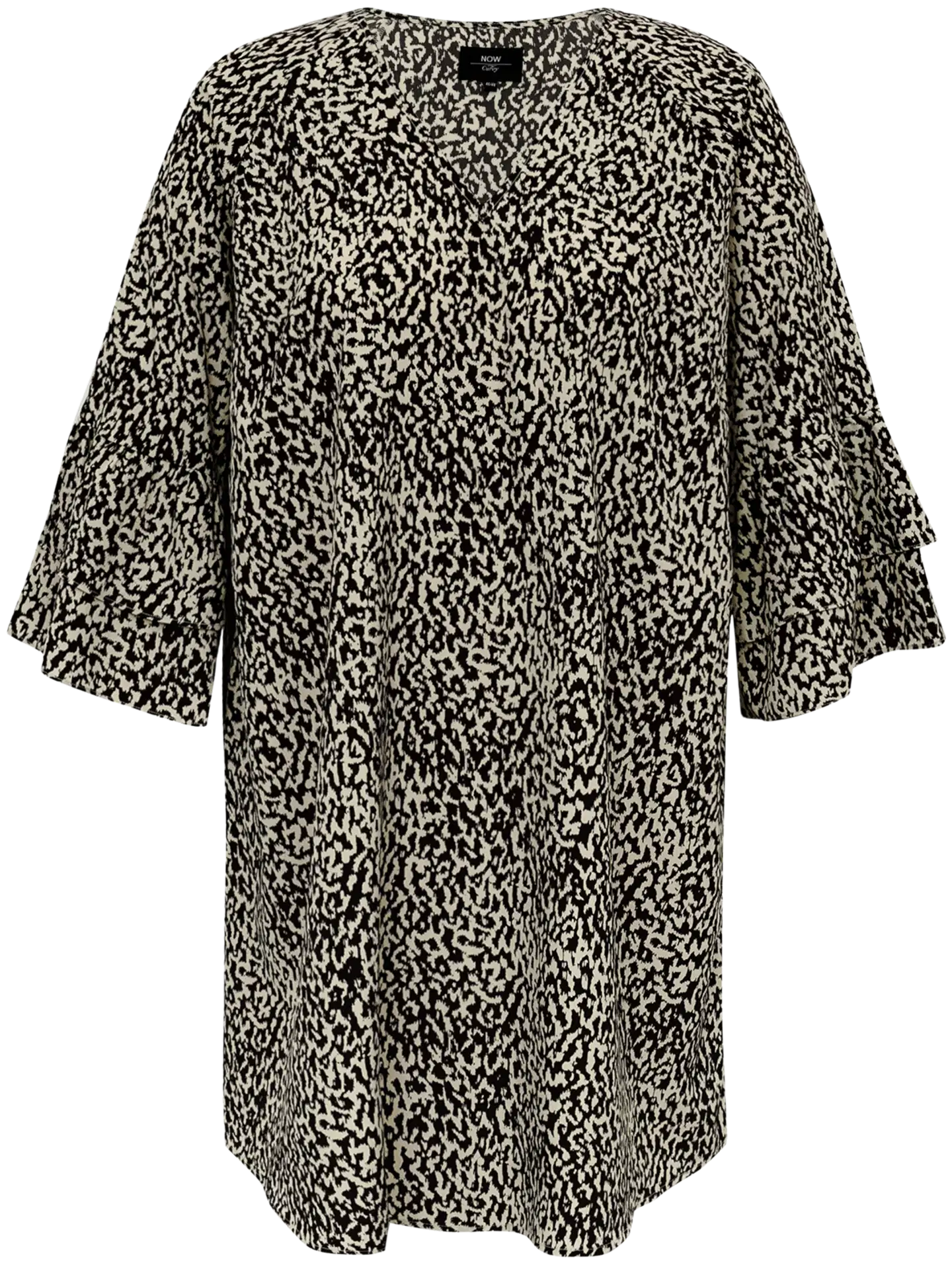 Now Curvy naisten frillahihainen mekko, D-mitoitus - Black&off white - 1