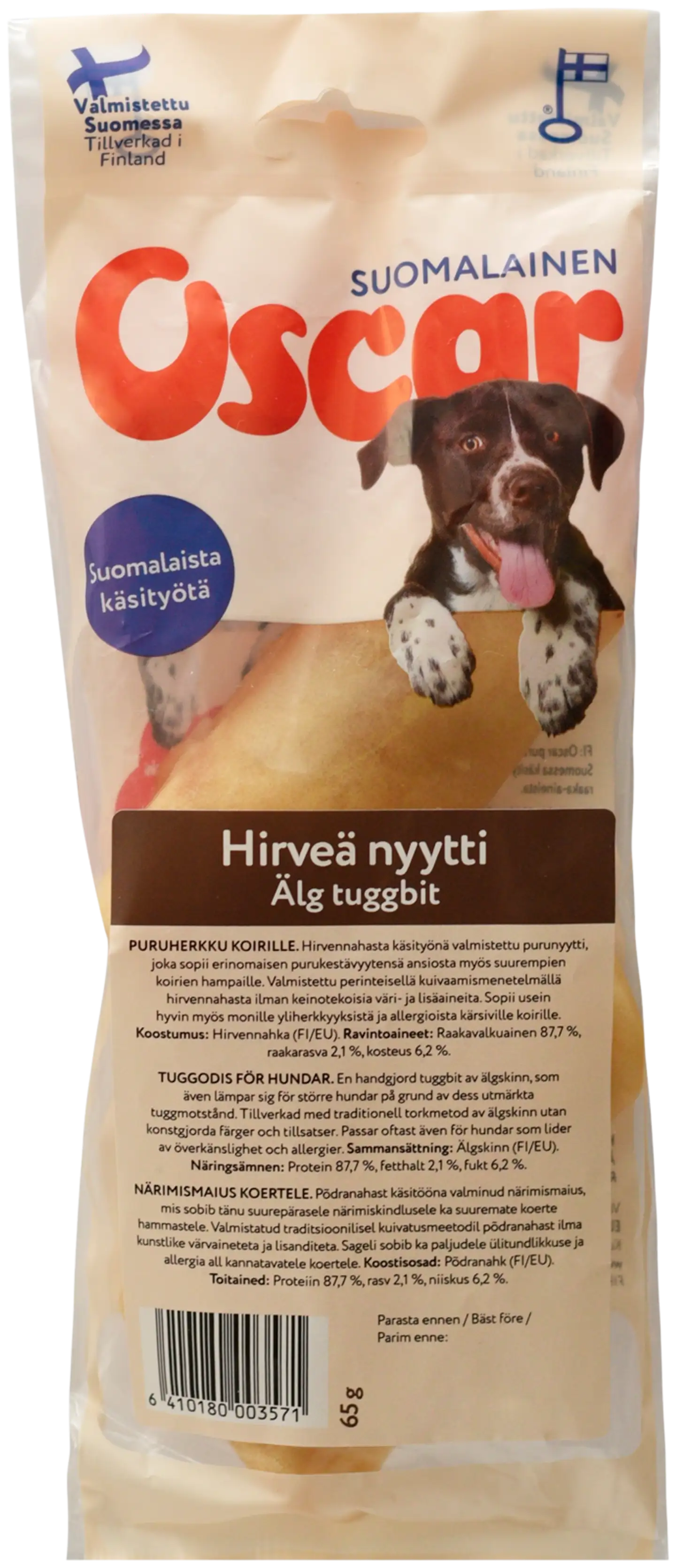 Oscar Hirveä nyytti puruherkku 65 g (2 kpl), koirille