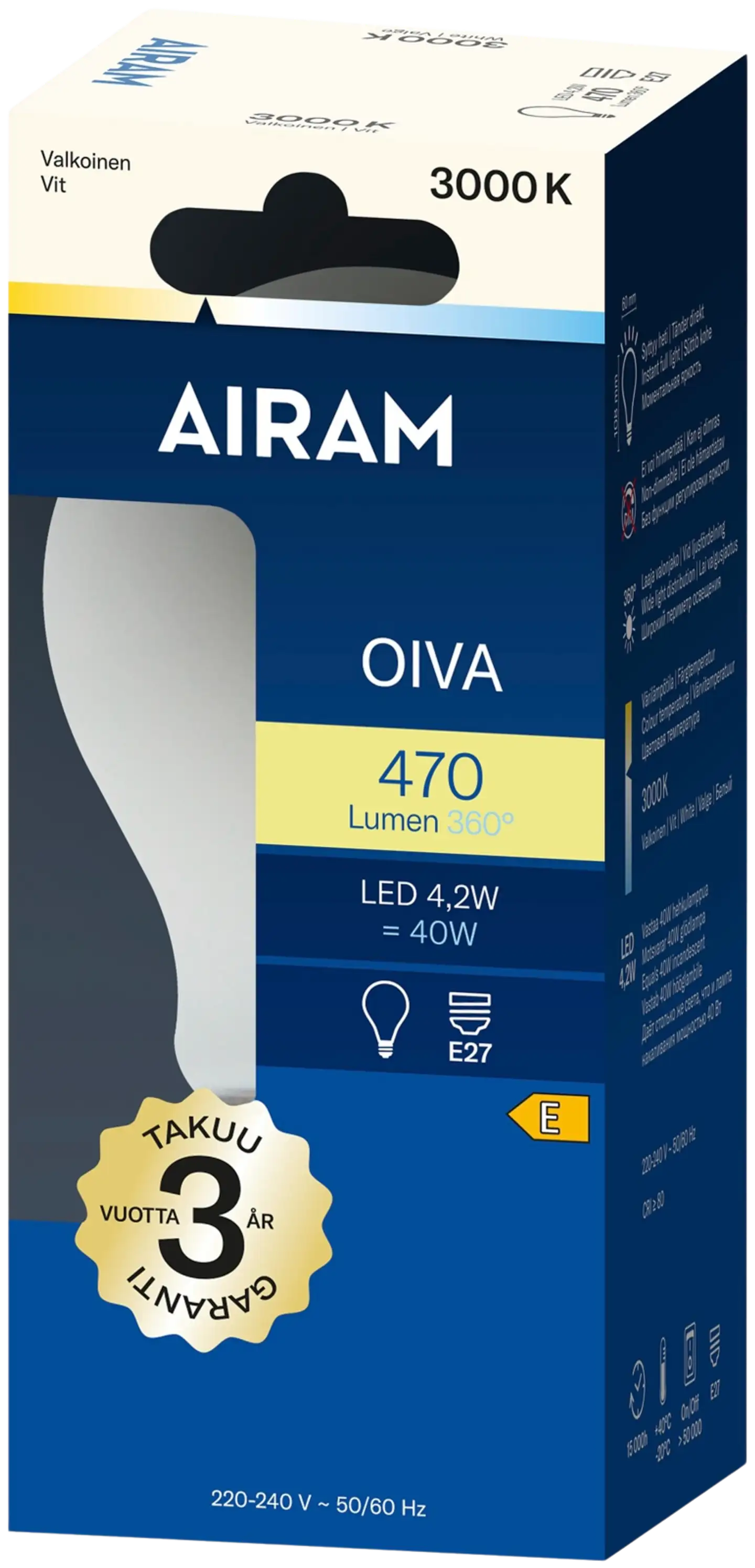 Airam LED A60 830 470lm E27 360 OIVA OP - 2