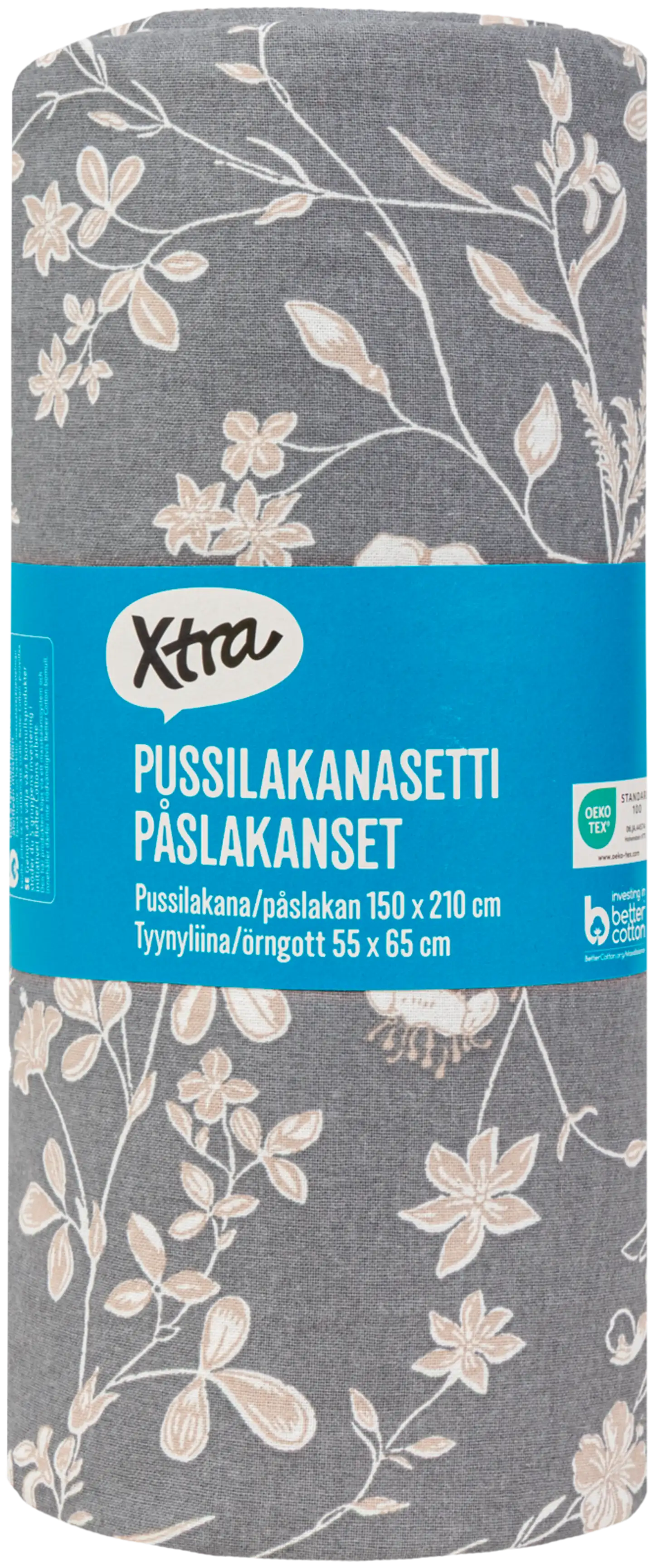 Xtra pussilakanasetti Tapovan 51493 150 x 210 + 55 x 65 cm harmaa - 3
