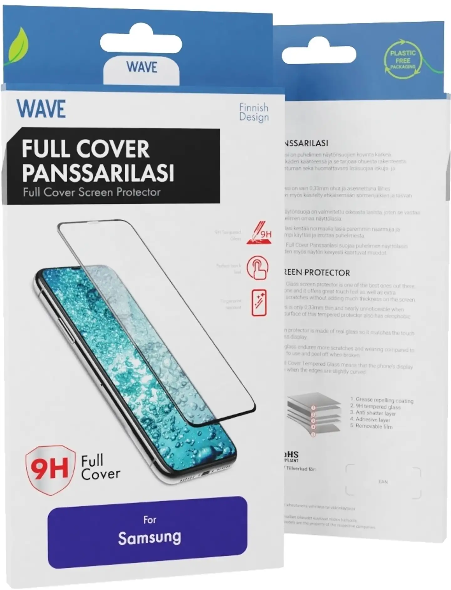 Wave Full Cover Panssarilasi, Samsung Galaxy A50, Musta Kehys